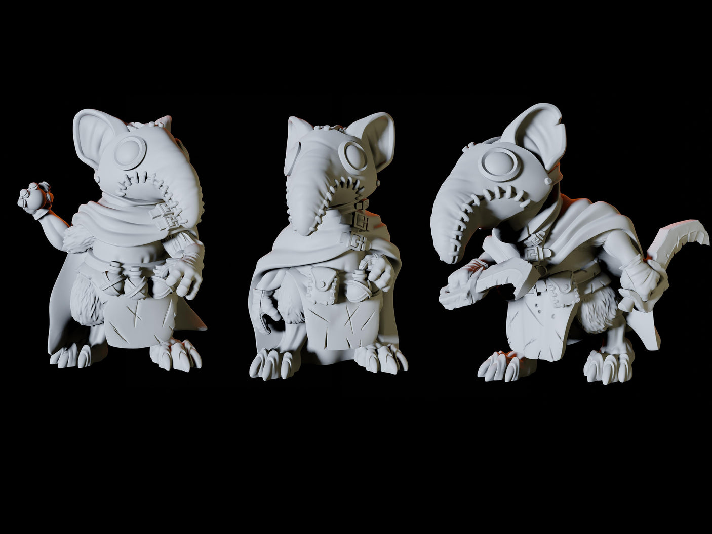 Three Mousling Plague Doctors Miniature for Dungeons and Dragons, Pathfinder or other TTRPGs