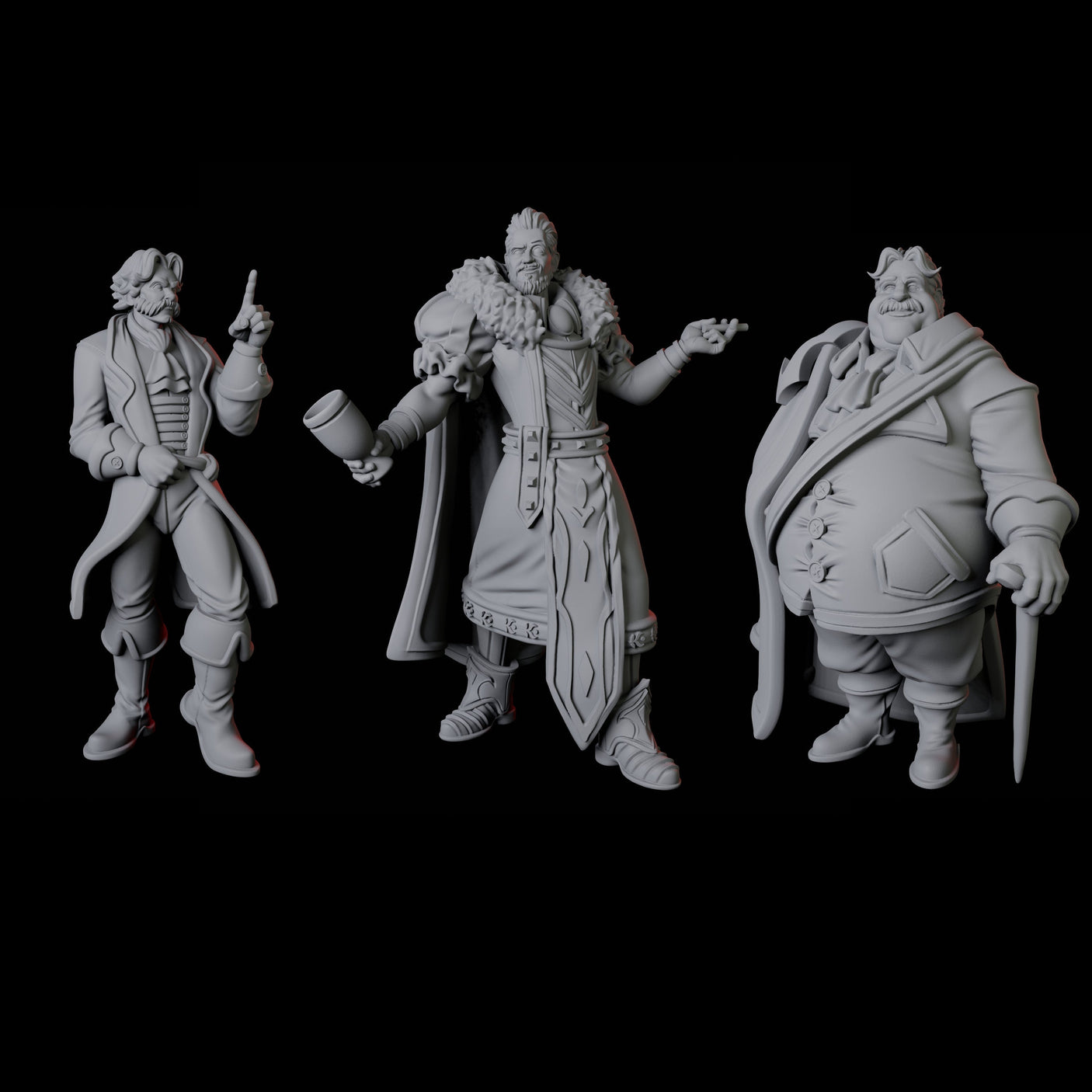 Three Noblemen Miniature for Dungeons and Dragons, Pathfinder or other TTRPGs