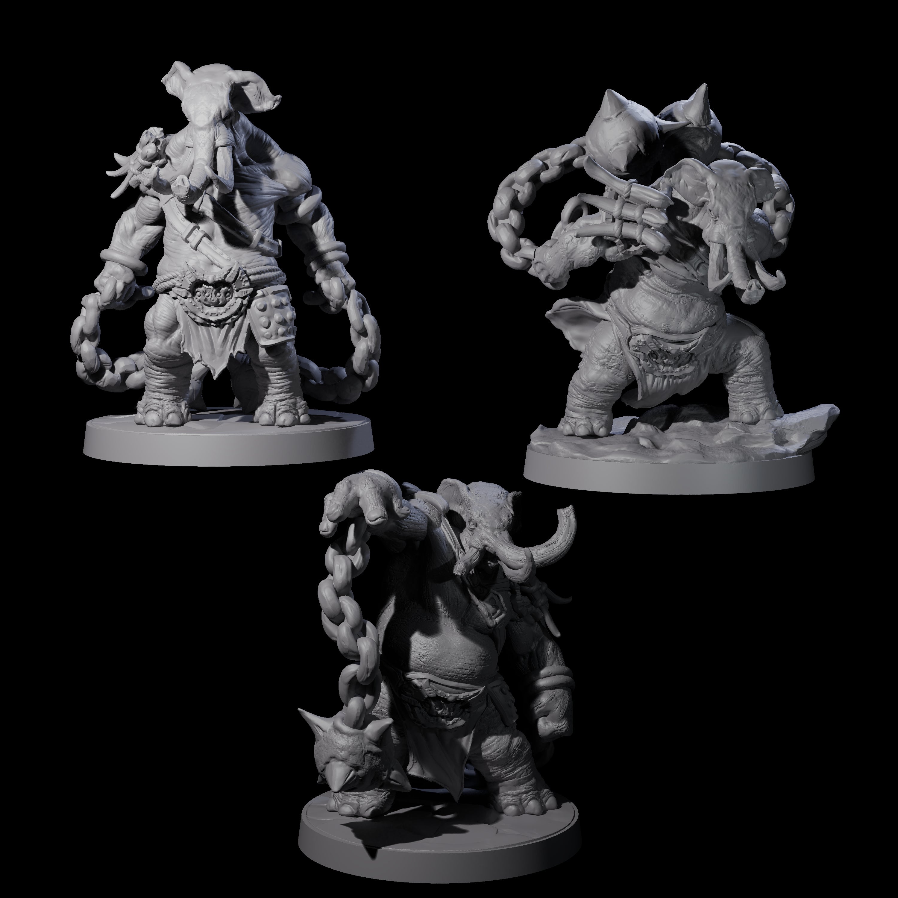 Three Sinuous Loxodon Gladiators Miniature for Dungeons and Dragons, Pathfinder or other TTRPGs