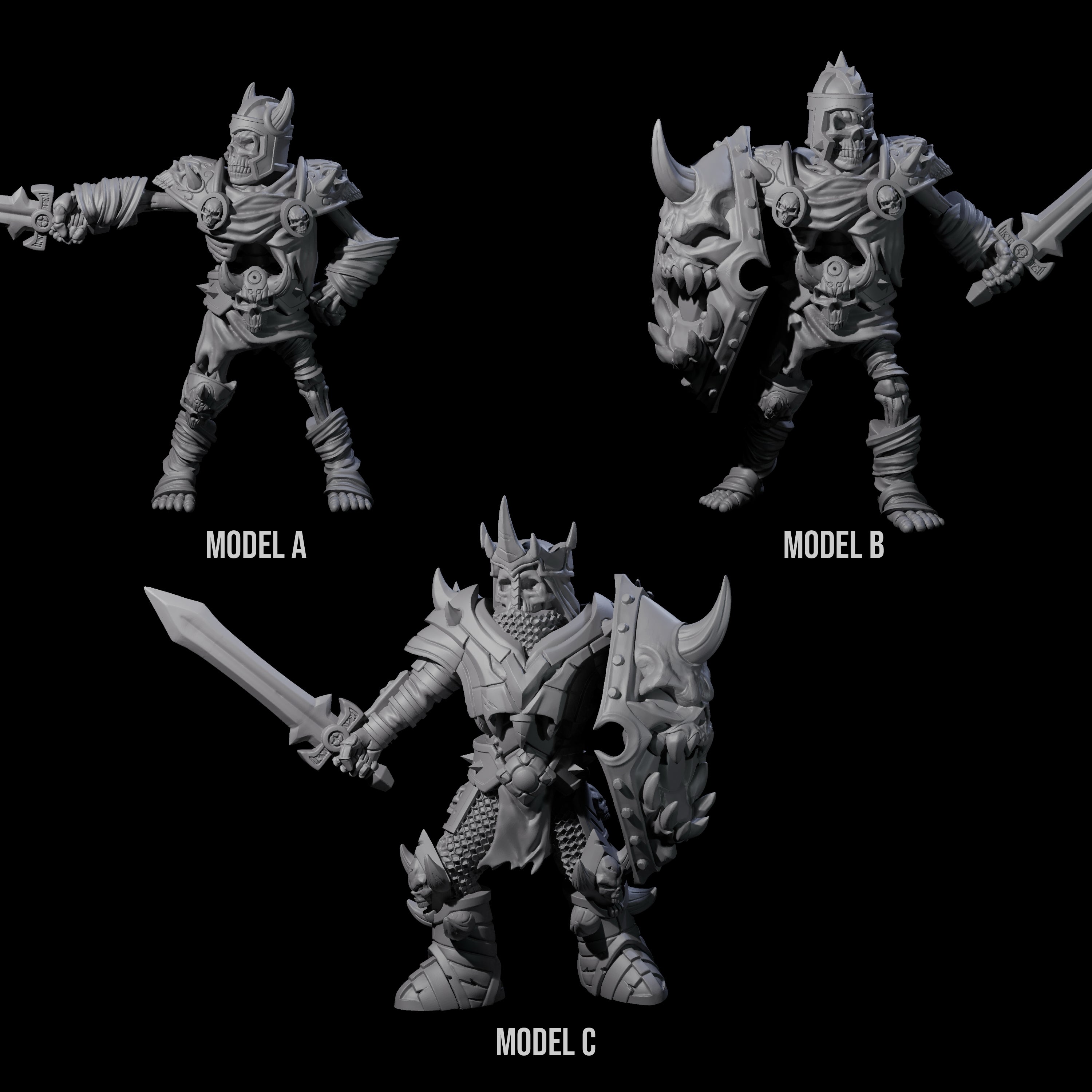 Three Spiky Skeleton Warriors Miniature for Dungeons and Dragons, Pathfinder or other TTRPGs