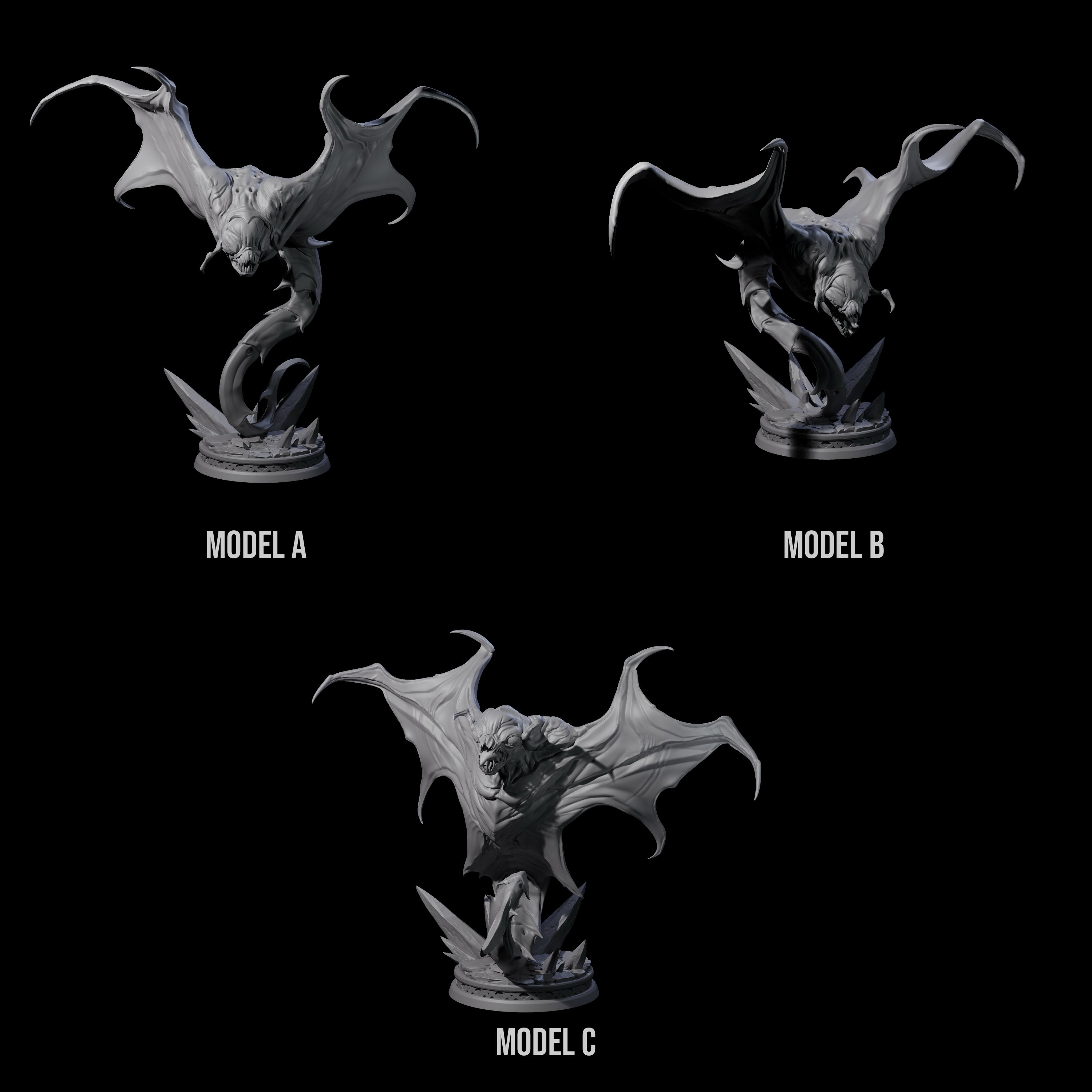 Three Swooping Cloakers Miniature for Dungeons and Dragons, Pathfinder or other TTRPGs