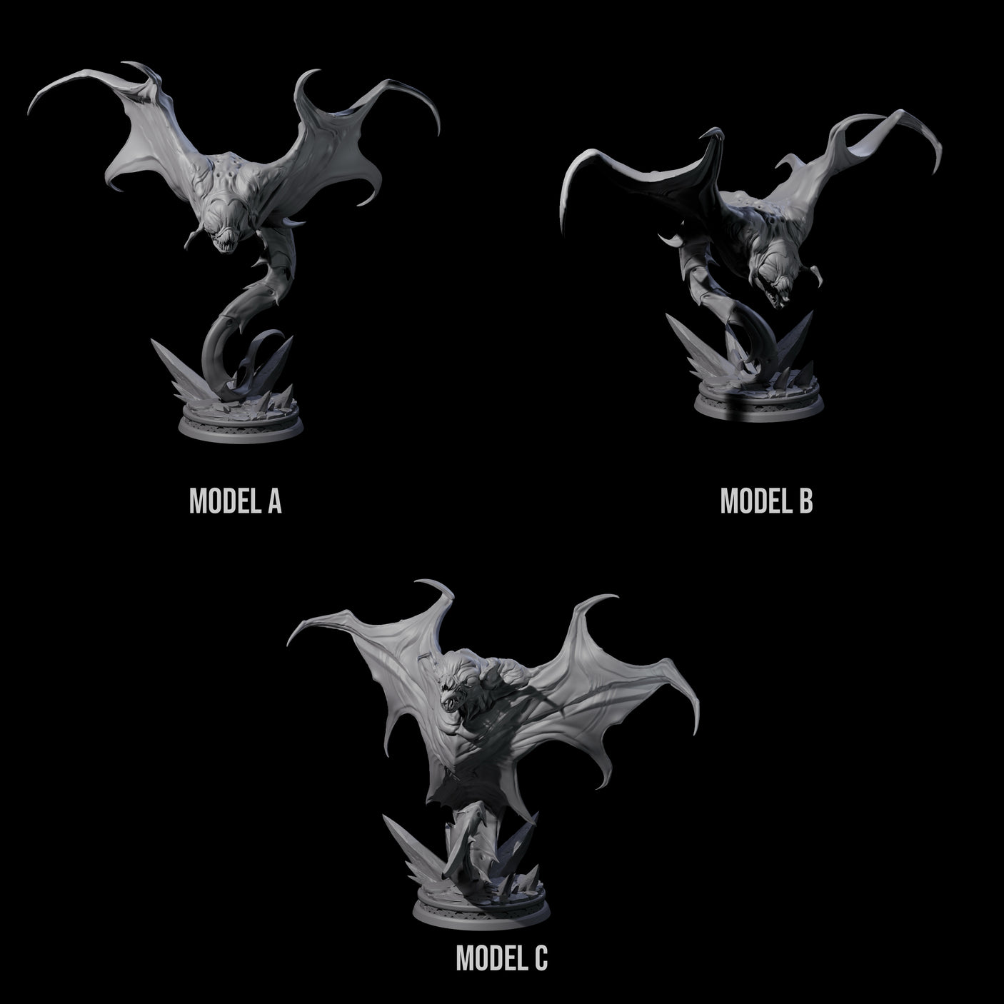Three Swooping Cloakers Miniature for Dungeons and Dragons, Pathfinder or other TTRPGs