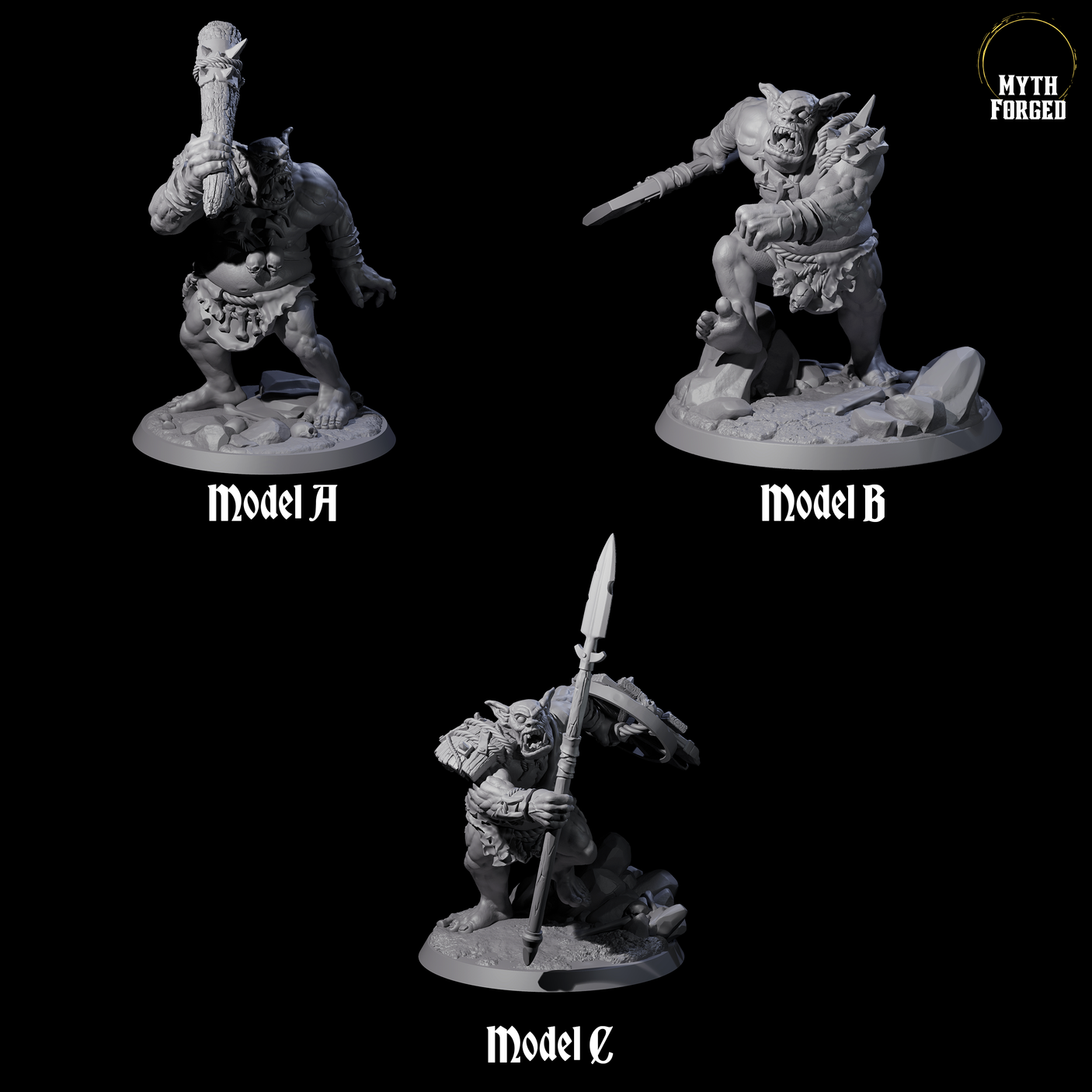 Three Thick Ogres Miniature for Dungeons and Dragons, Pathfinder or other TTRPGs
