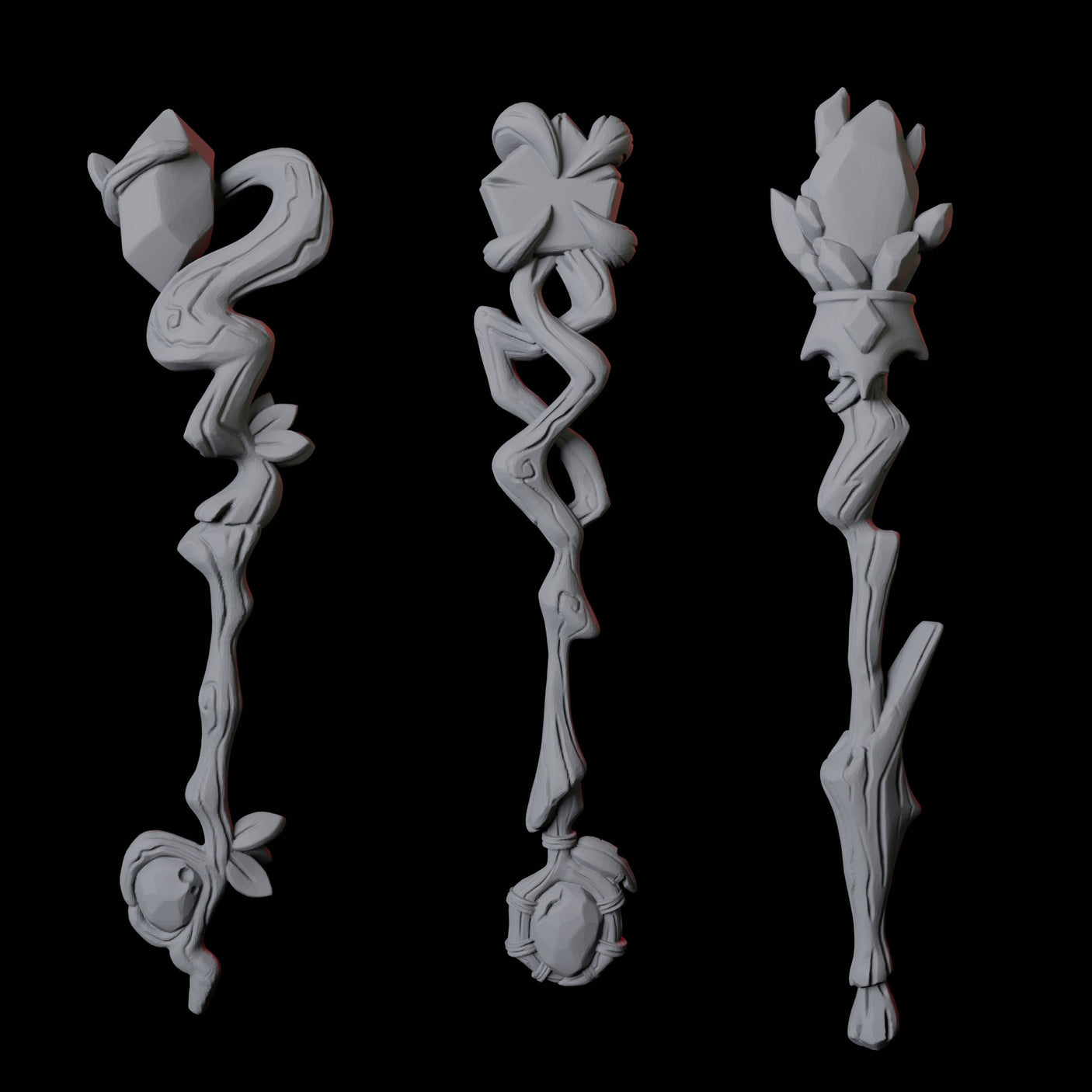 Three Wizard Staffs Miniature for Dungeons and Dragons, Pathfinder or other TTRPGs
