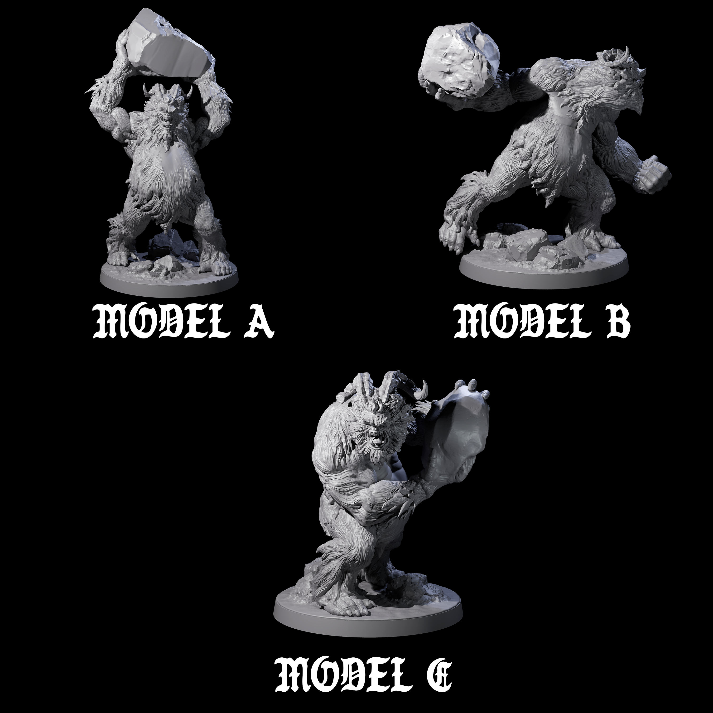 Three Yeti Stonehurlers Miniature for Dungeons and Dragons, Pathfinder or other TTRPGs