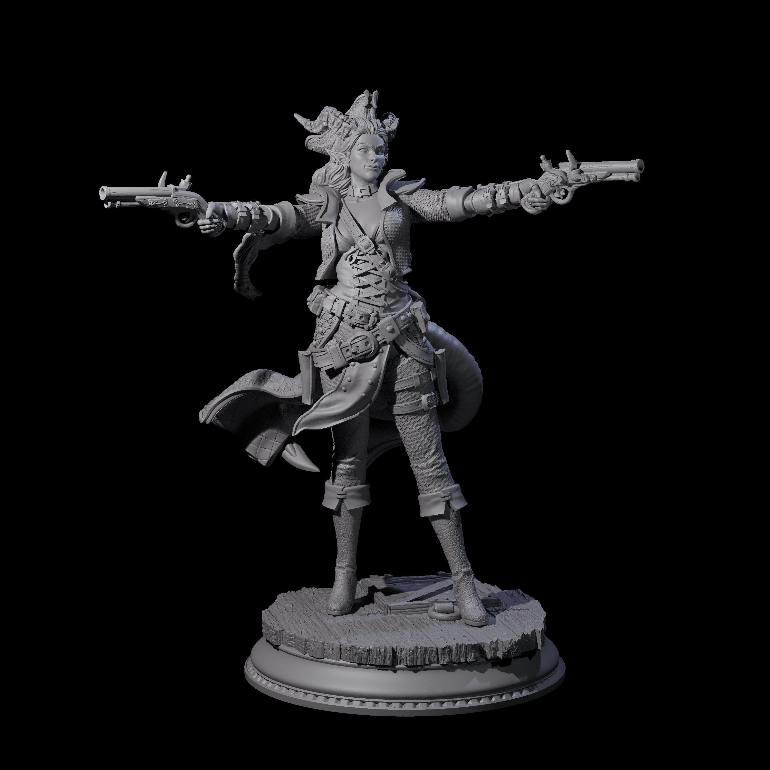 Twin Pistol Tiefling Pirate Miniature for Dungeons and Dragons, Pathfinder or other TTRPGs