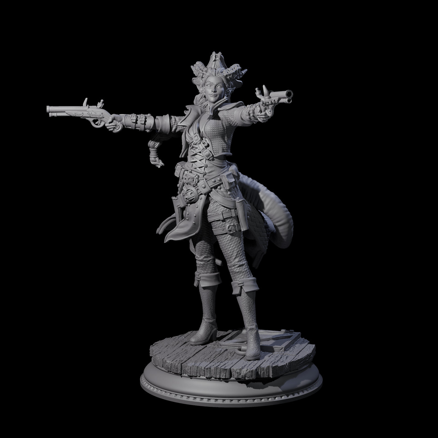 Twin Pistol Tiefling Pirate Miniature for Dungeons and Dragons, Pathfinder or other TTRPGs