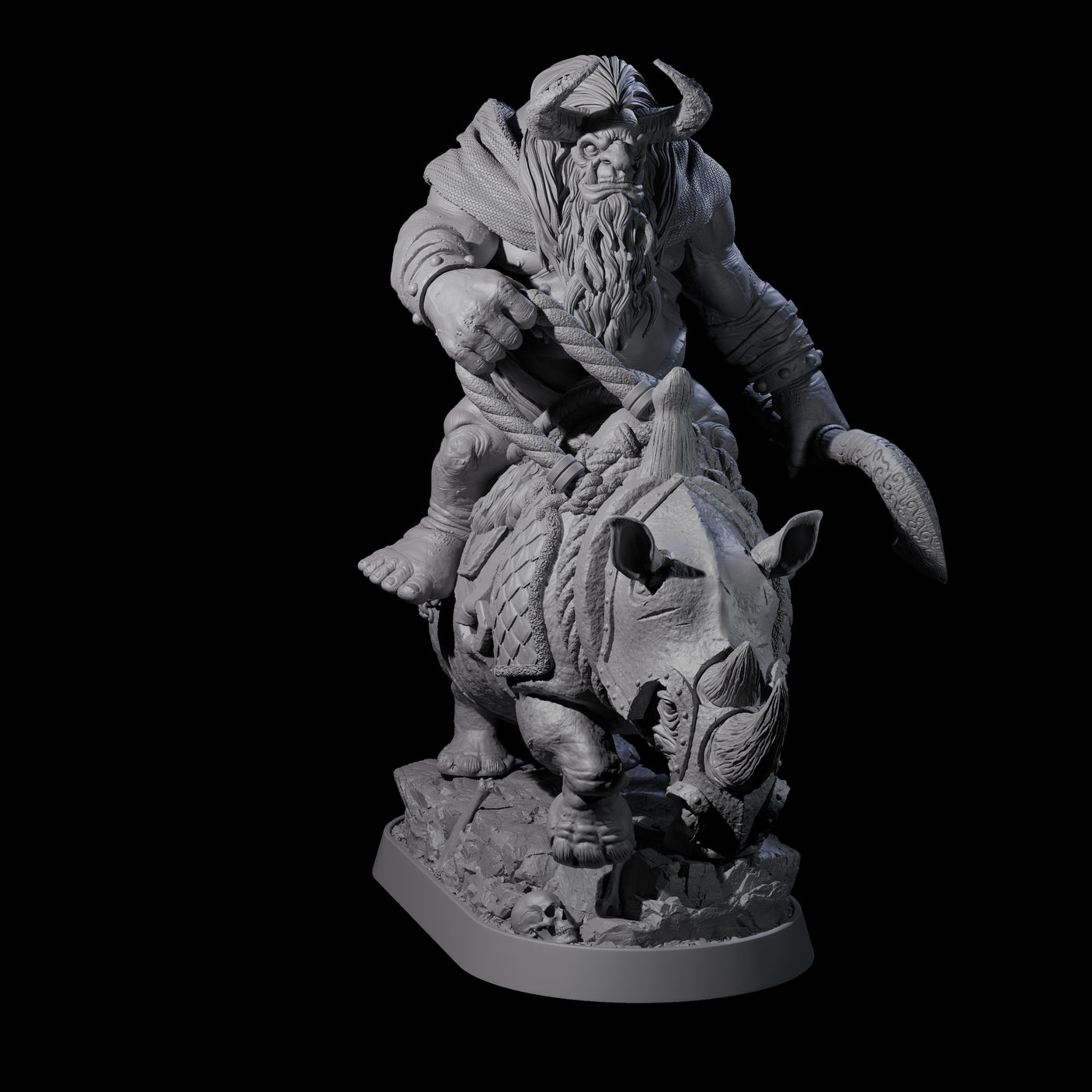 Two Charging Ogre Rhino Riders Miniature for Dungeons and Dragons, Pathfinder or other TTRPGs