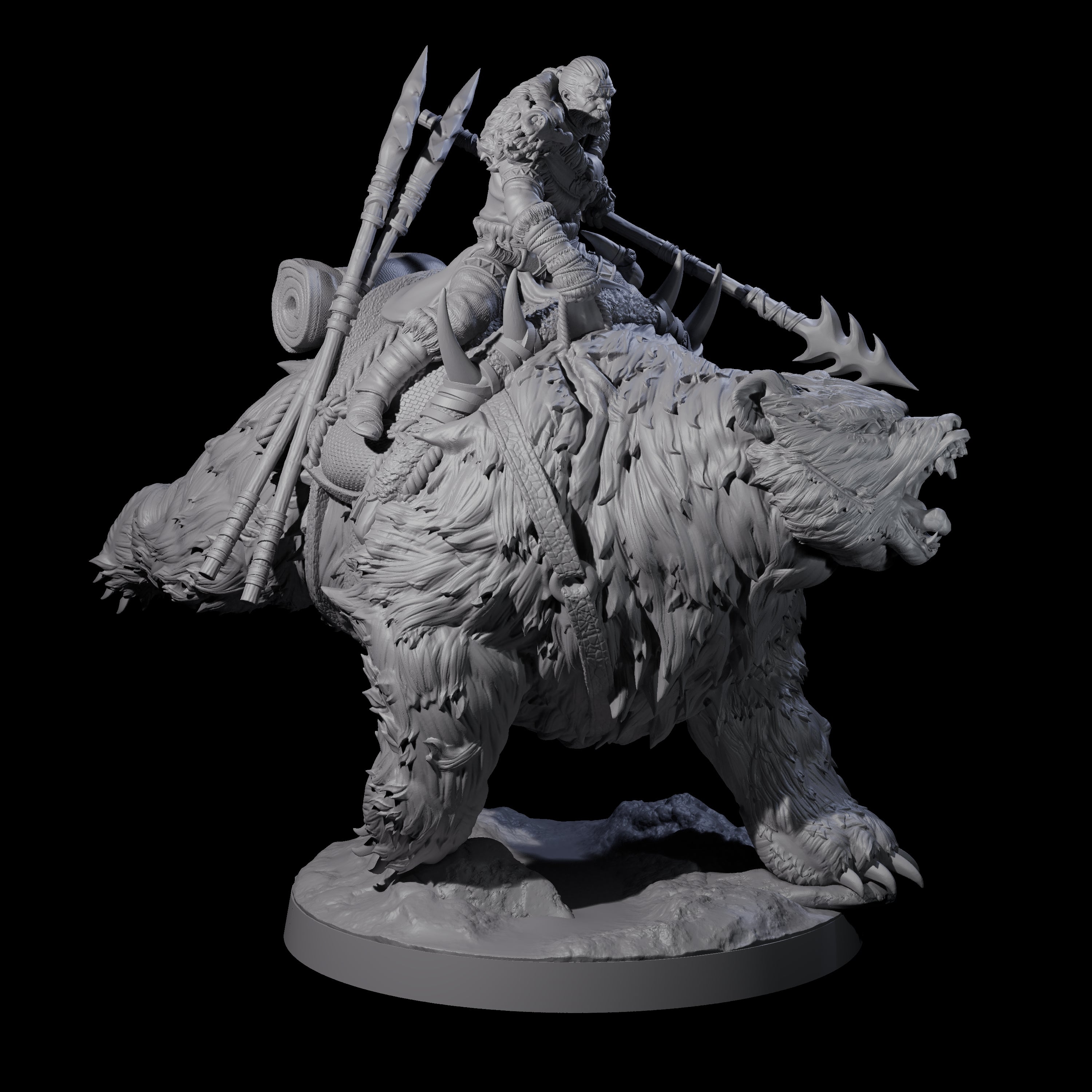 Two Wild Bear Riders Miniature for Dungeons and Dragons, Pathfinder or other TTRPGs