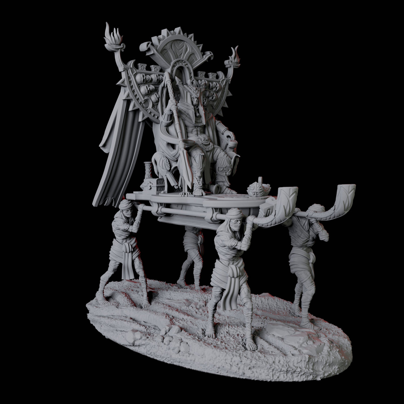 Undead Pharoh on Litter Miniature for Dungeons and Dragons, Pathfinder or other TTRPGs