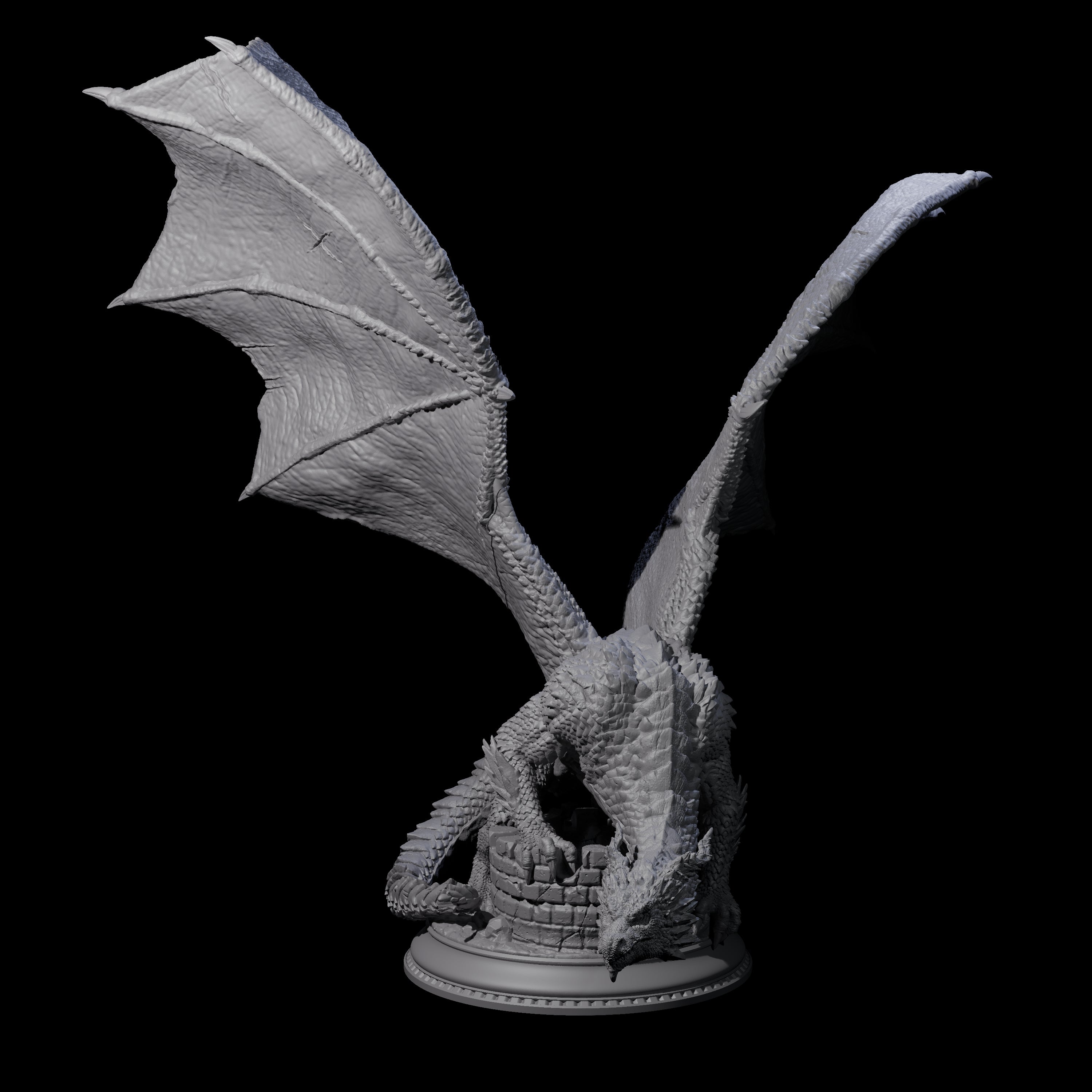 Unfurled Silver Dragon Miniature for Dungeons and Dragons, Pathfinder or other TTRPGs