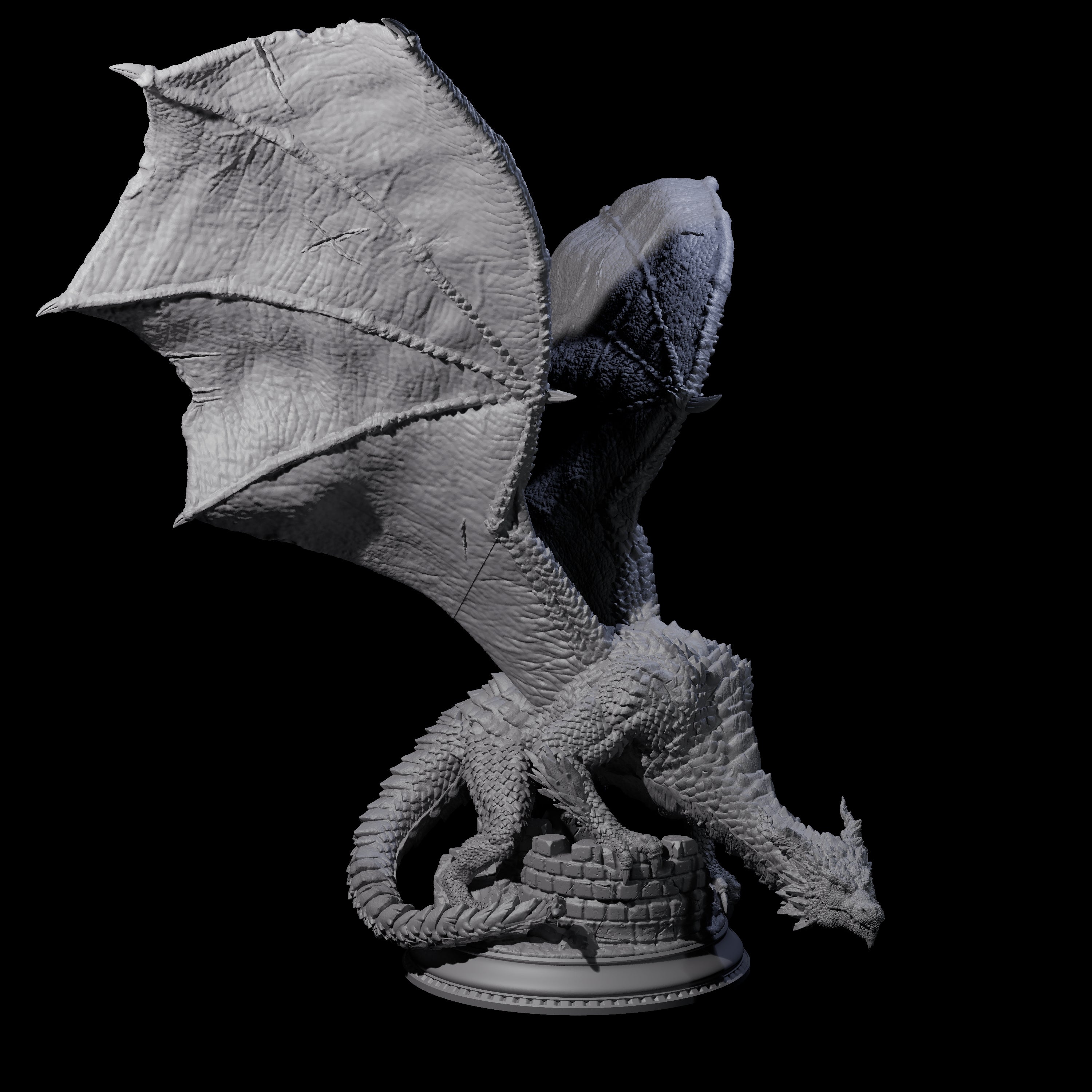 Unfurled Silver Dragon Miniature for Dungeons and Dragons, Pathfinder or other TTRPGs