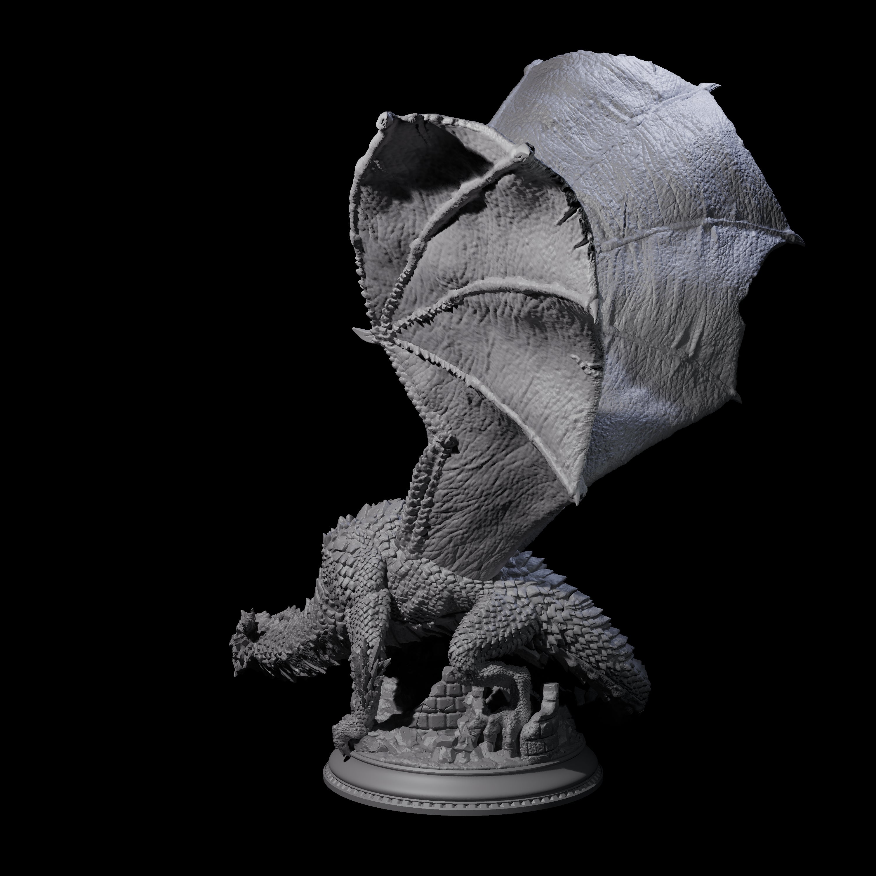 Unfurled Silver Dragon Miniature for Dungeons and Dragons, Pathfinder or other TTRPGs