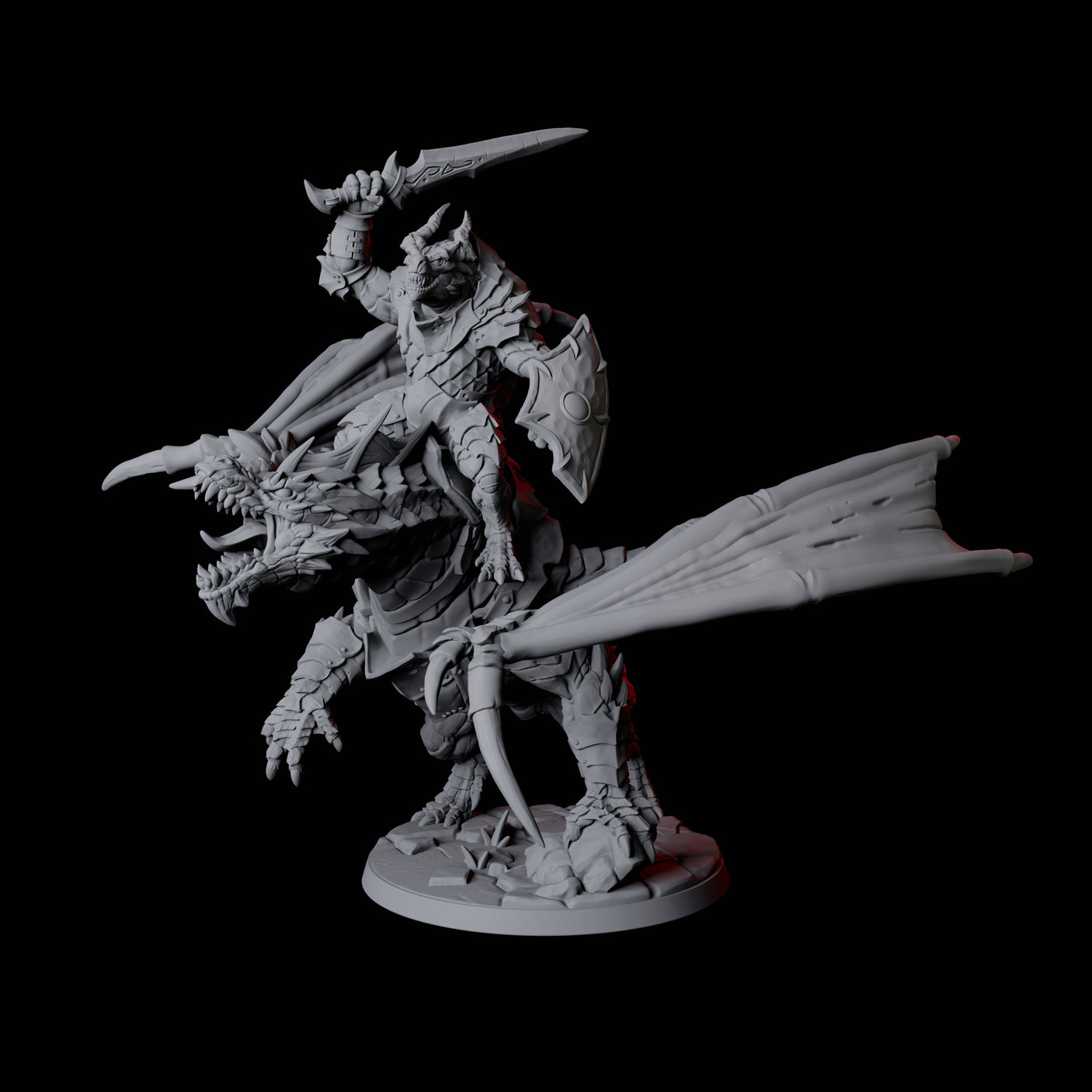 Valiant Dragonborn Warriors Riding Dragon B Miniature for Dungeons and Dragons, Pathfinder or other TTRPGs