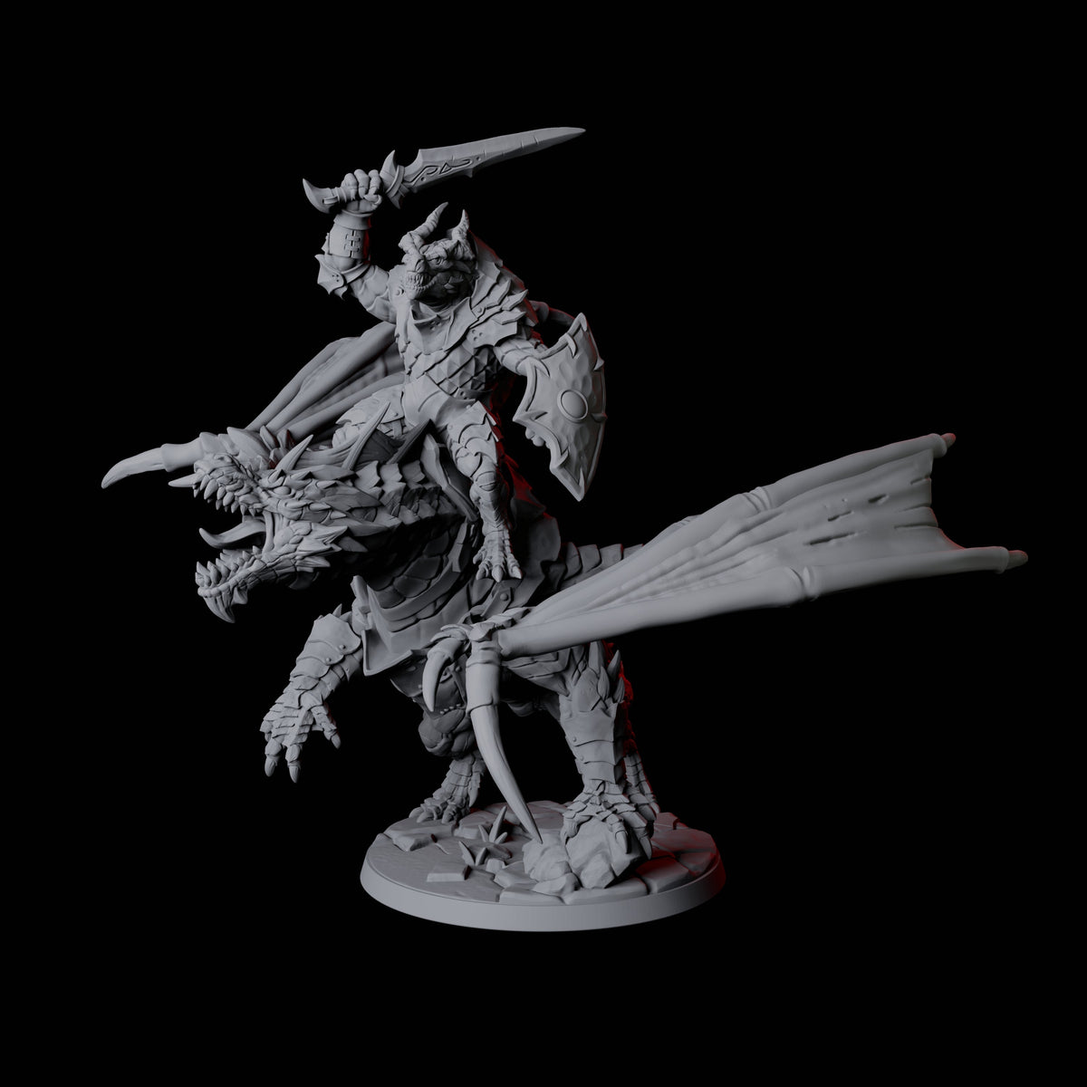 Valiant Dragonborn Warriors Riding Dragon B Miniature for Dungeons and Dragons, Pathfinder or other TTRPGs