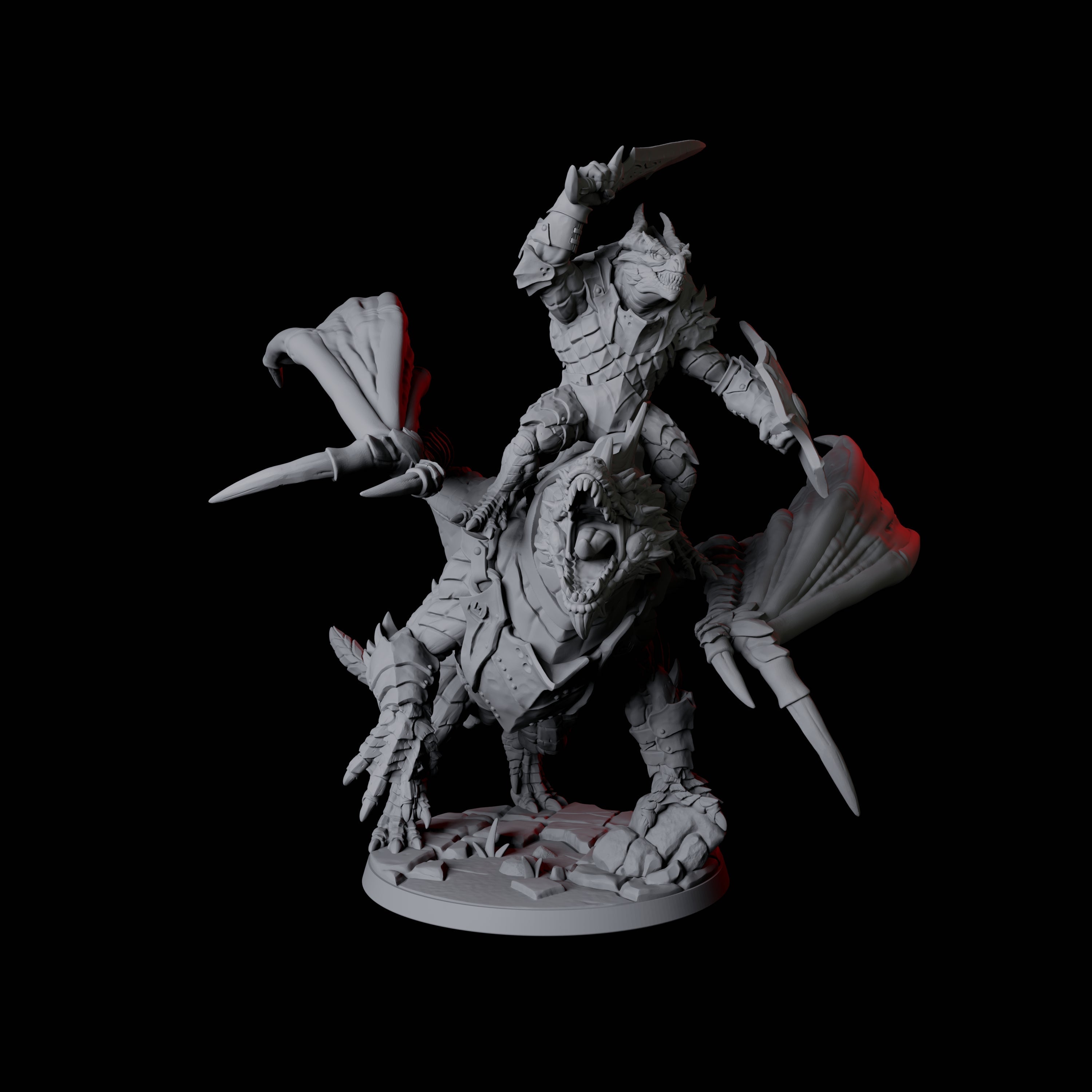 Valiant Dragonborn Warriors Riding Dragon B Miniature for Dungeons and Dragons, Pathfinder or other TTRPGs
