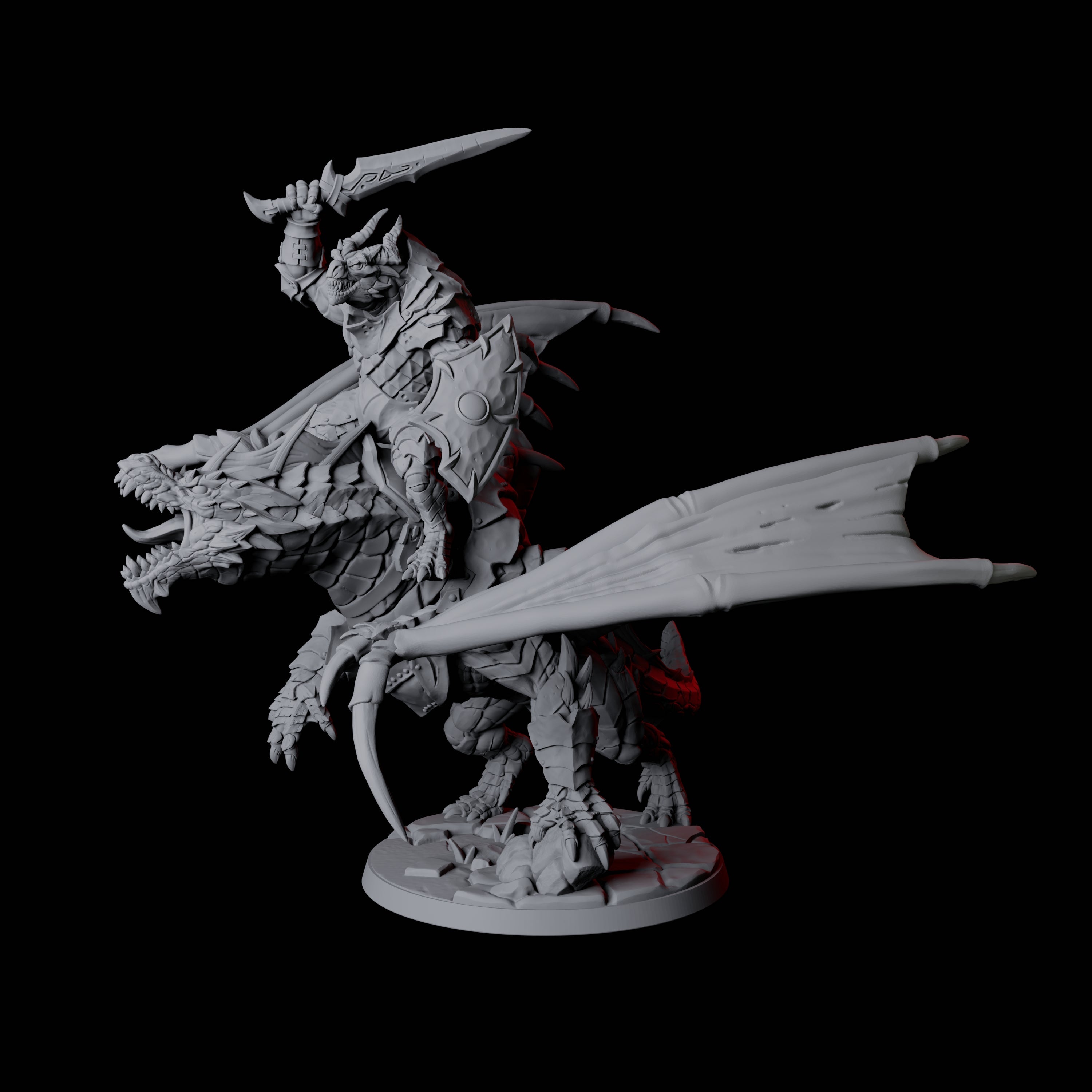 Valiant Dragonborn Warriors Riding Dragon B Miniature for Dungeons and Dragons, Pathfinder or other TTRPGs