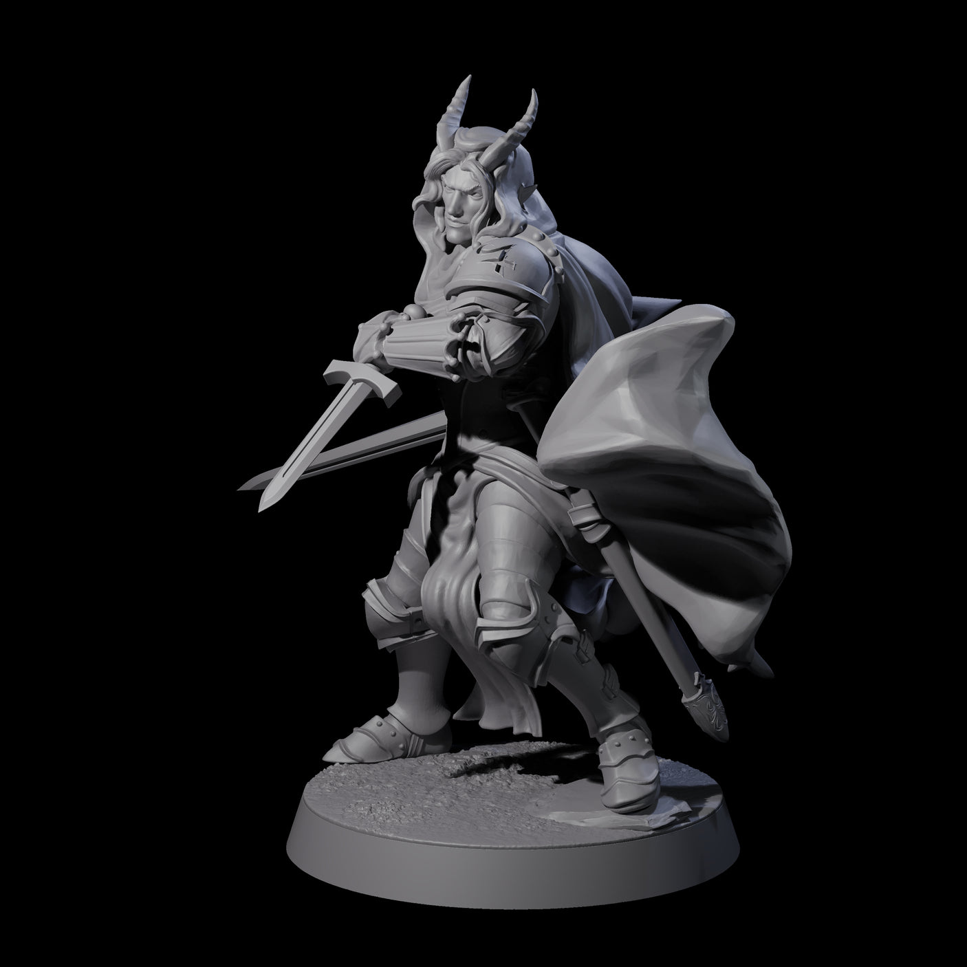 Valiant Tiefling Knight B Miniature for Dungeons and Dragons, Pathfinder or other TTRPGs