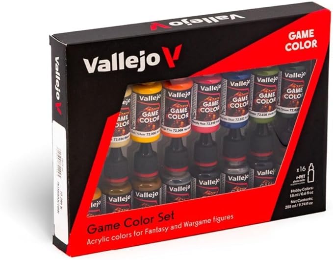 Vallejo Acrylic Paint 16 Colours for Fantasy Figures Miniature for Dungeons and Dragons, Pathfinder or other TTRPGs