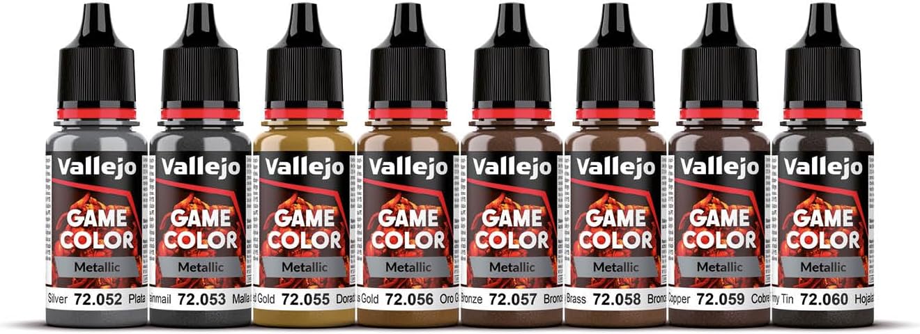 Vallejo Acrylic Paint 8 Metallic Colours Collection Miniature for Dungeons and Dragons, Pathfinder or other TTRPGs