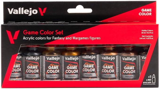 Vallejo Acrylic Paint 8 Metallic Colours Collection Miniature for Dungeons and Dragons, Pathfinder or other TTRPGs