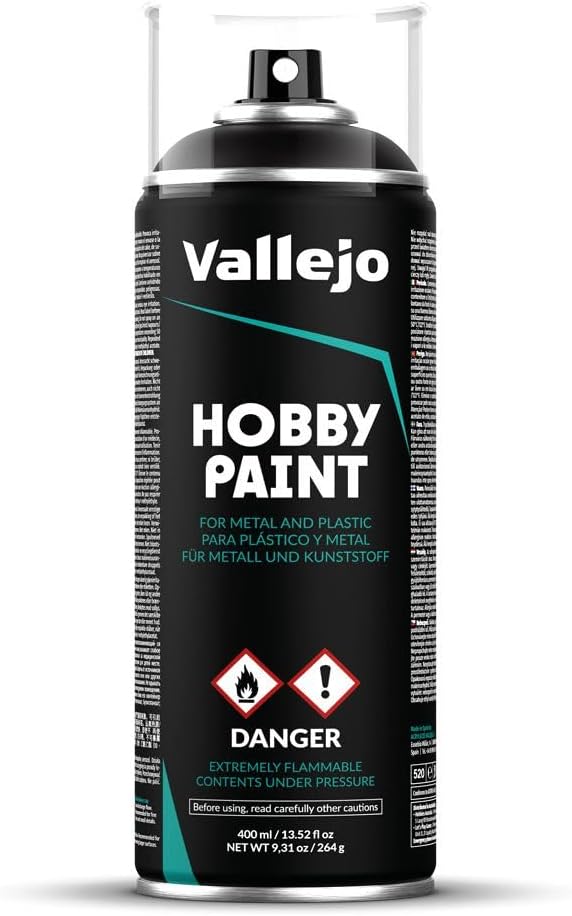 Vallejo Spray Primer - Black 400ml Miniature for Dungeons and Dragons, Pathfinder or other TTRPGs