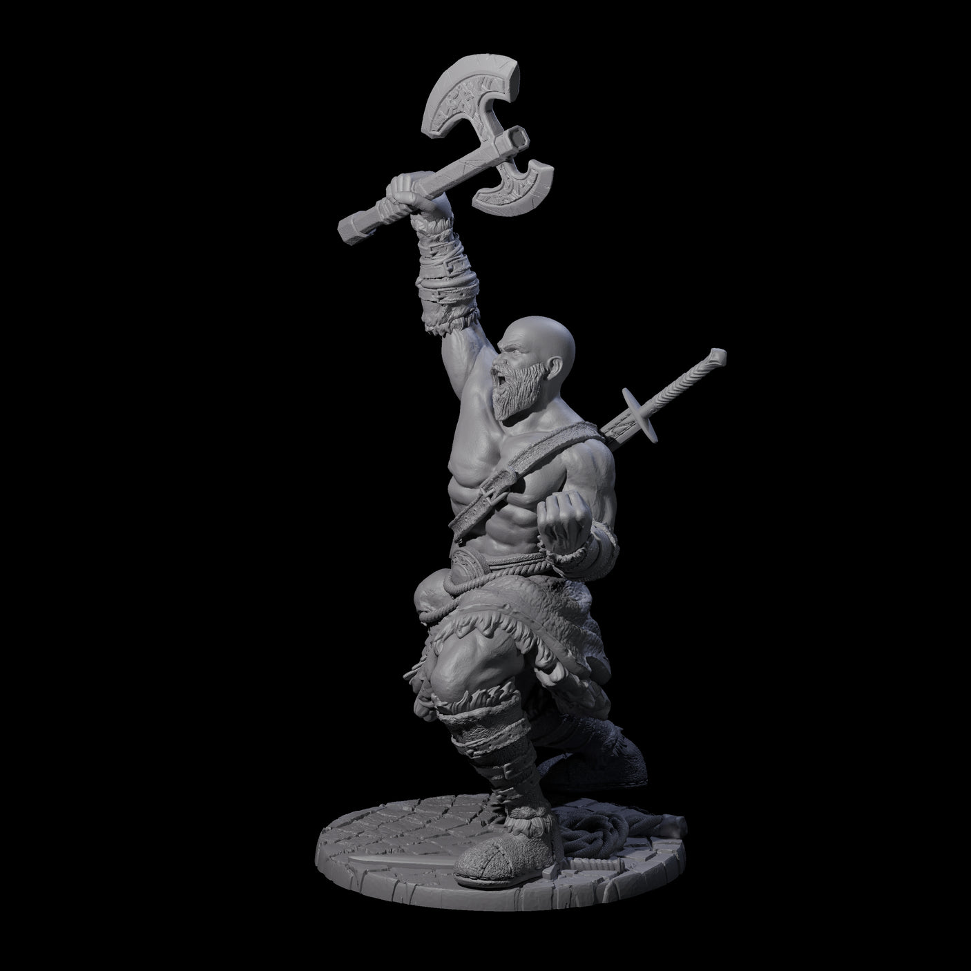 Virtix - Roaring Barbarian Miniature for Dungeons and Dragons, Pathfinder or other TTRPGs