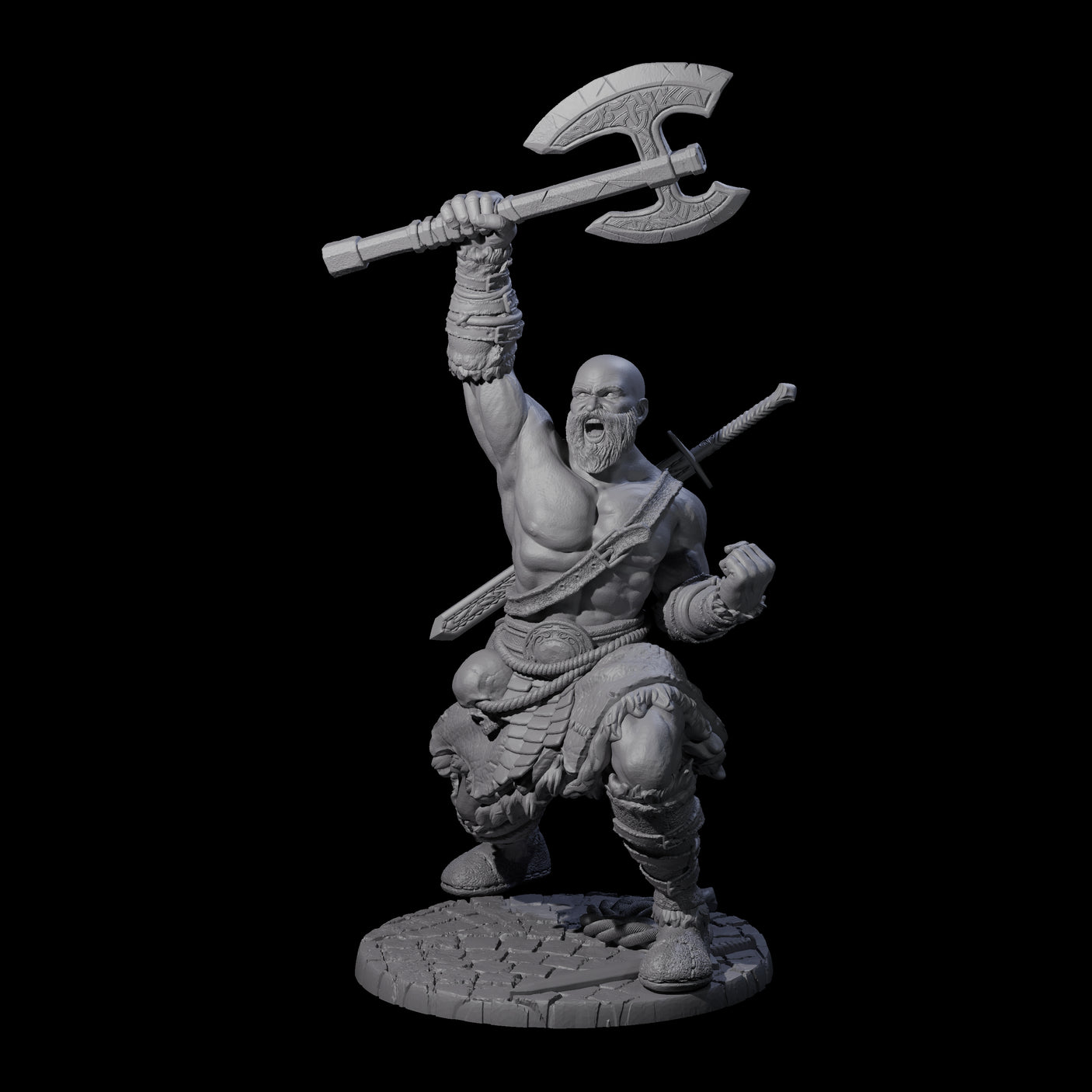 Virtix - Roaring Barbarian Miniature for Dungeons and Dragons, Pathfinder or other TTRPGs