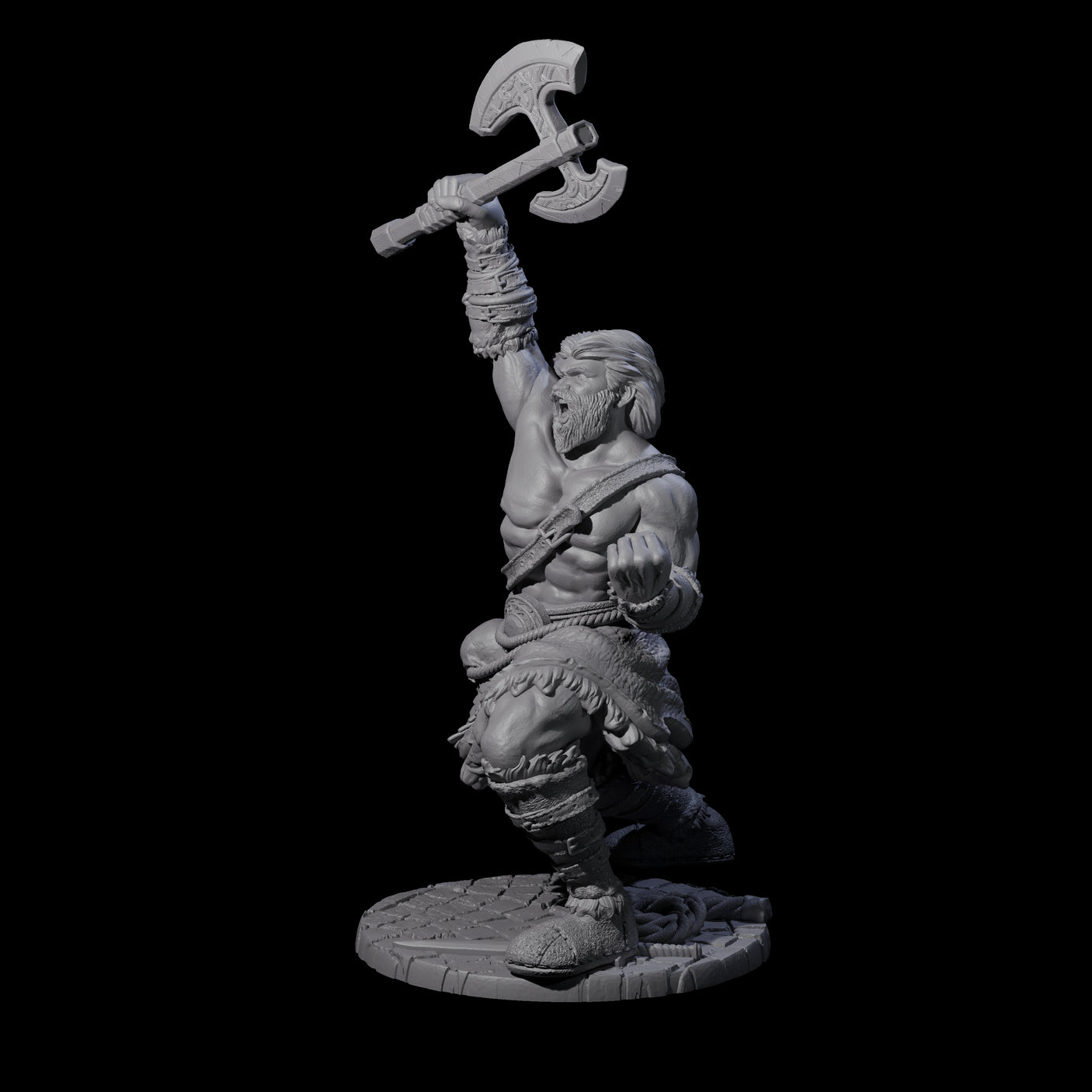 Virtix - Roaring Barbarian Miniature for Dungeons and Dragons, Pathfinder or other TTRPGs