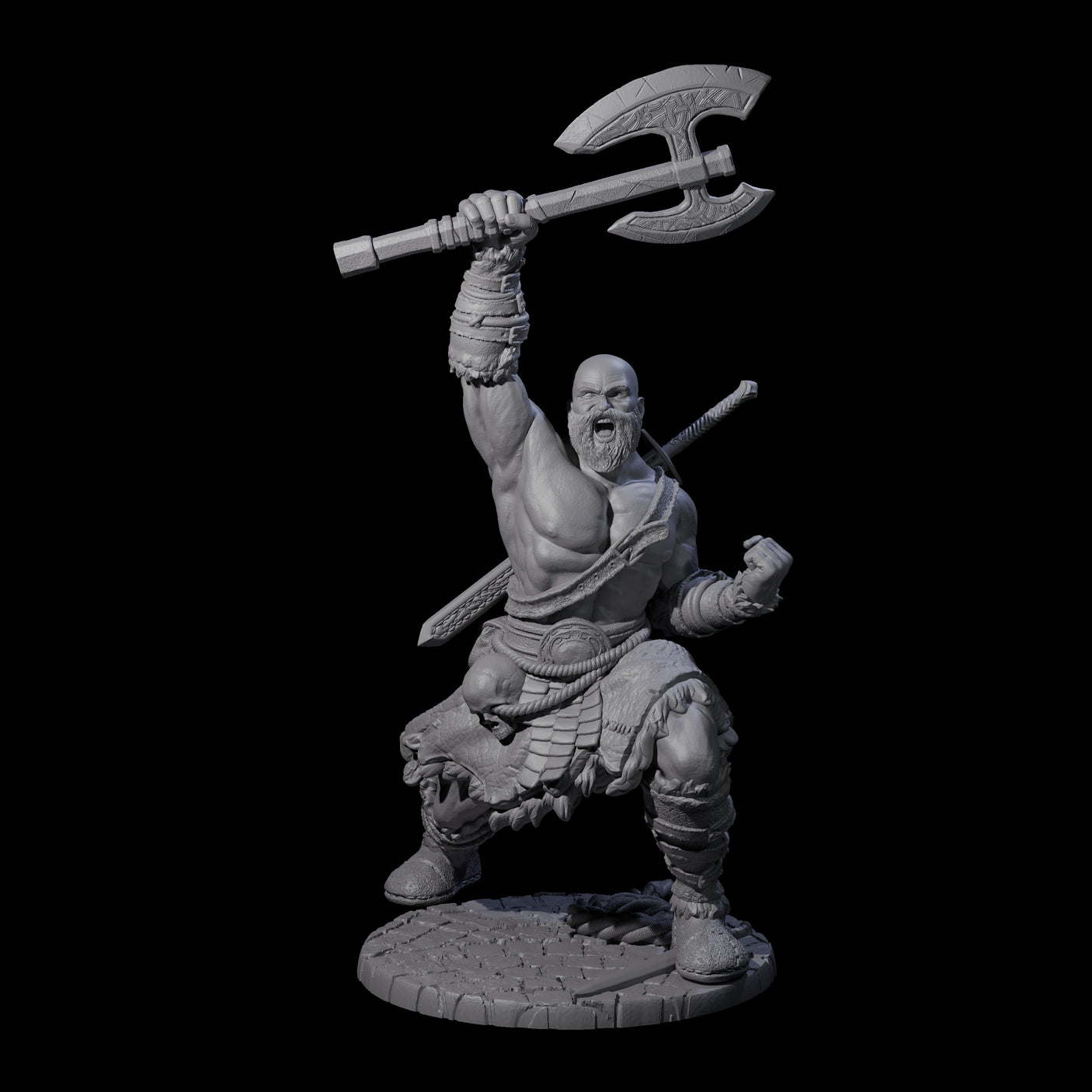 Virtix - Roaring Barbarian Miniature for Dungeons and Dragons, Pathfinder or other TTRPGs