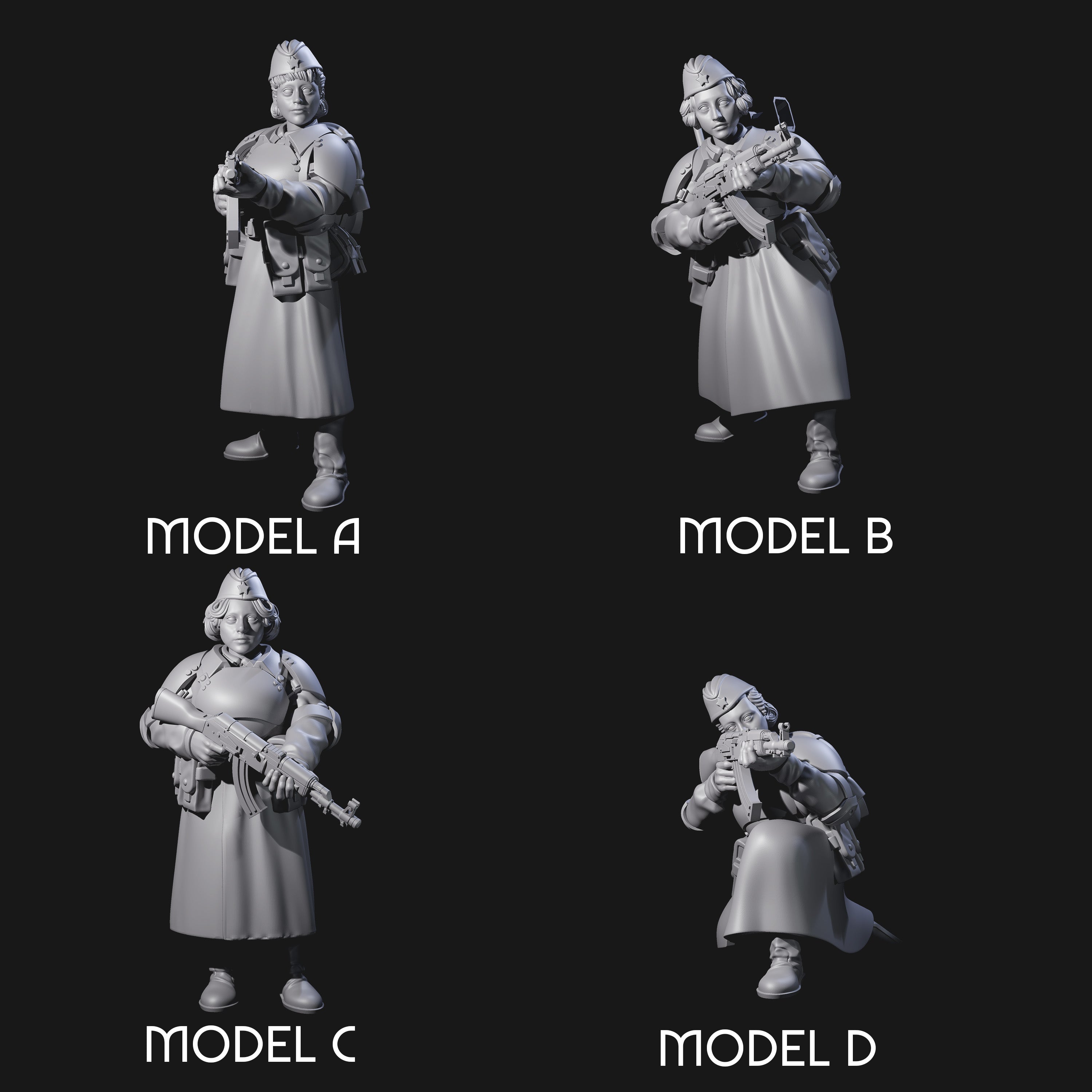 Weird War Soviet AK47 Fighting War Maidens Miniature for Dungeons and Dragons, Pathfinder or other TTRPGs