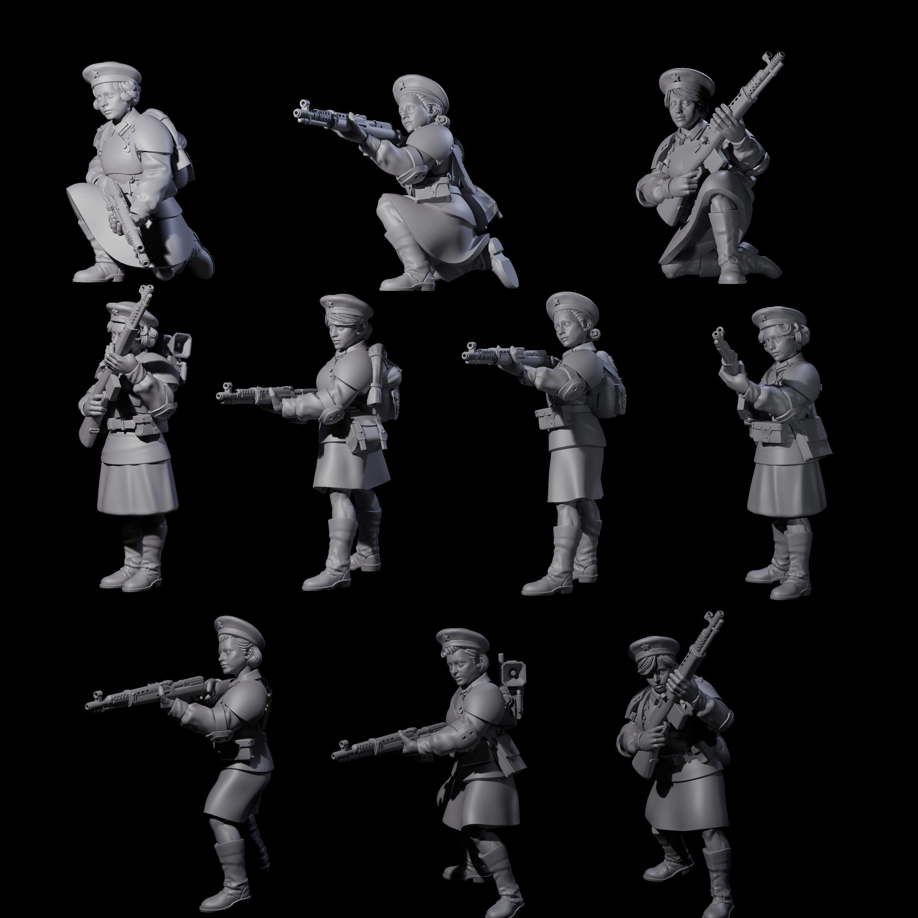 Weird War Soviet Shooting War Maiden Riflemen Miniature for Dungeons and Dragons, Pathfinder or other TTRPGs