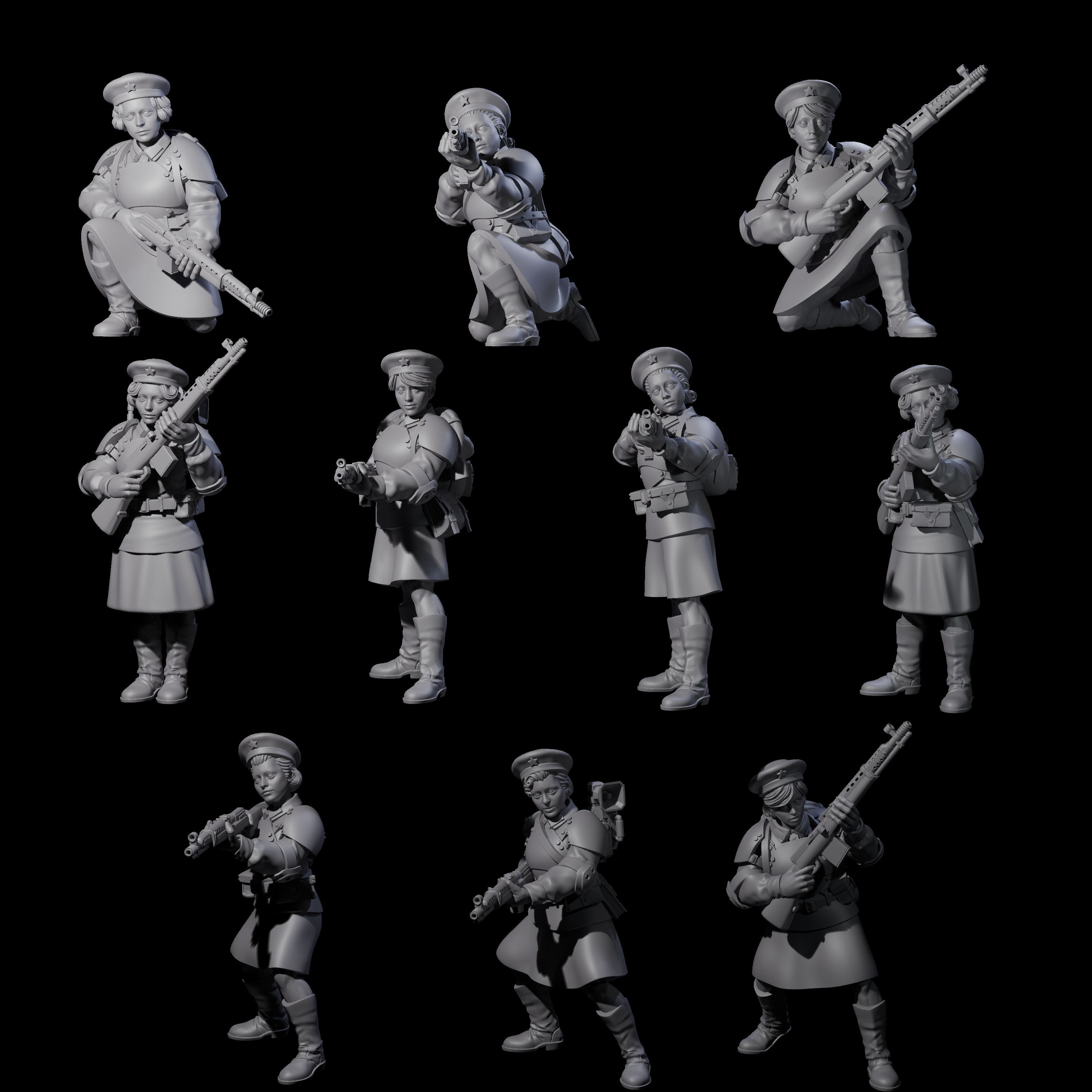 Weird War Soviet Shooting War Maiden Riflemen Miniature for Dungeons and Dragons, Pathfinder or other TTRPGs