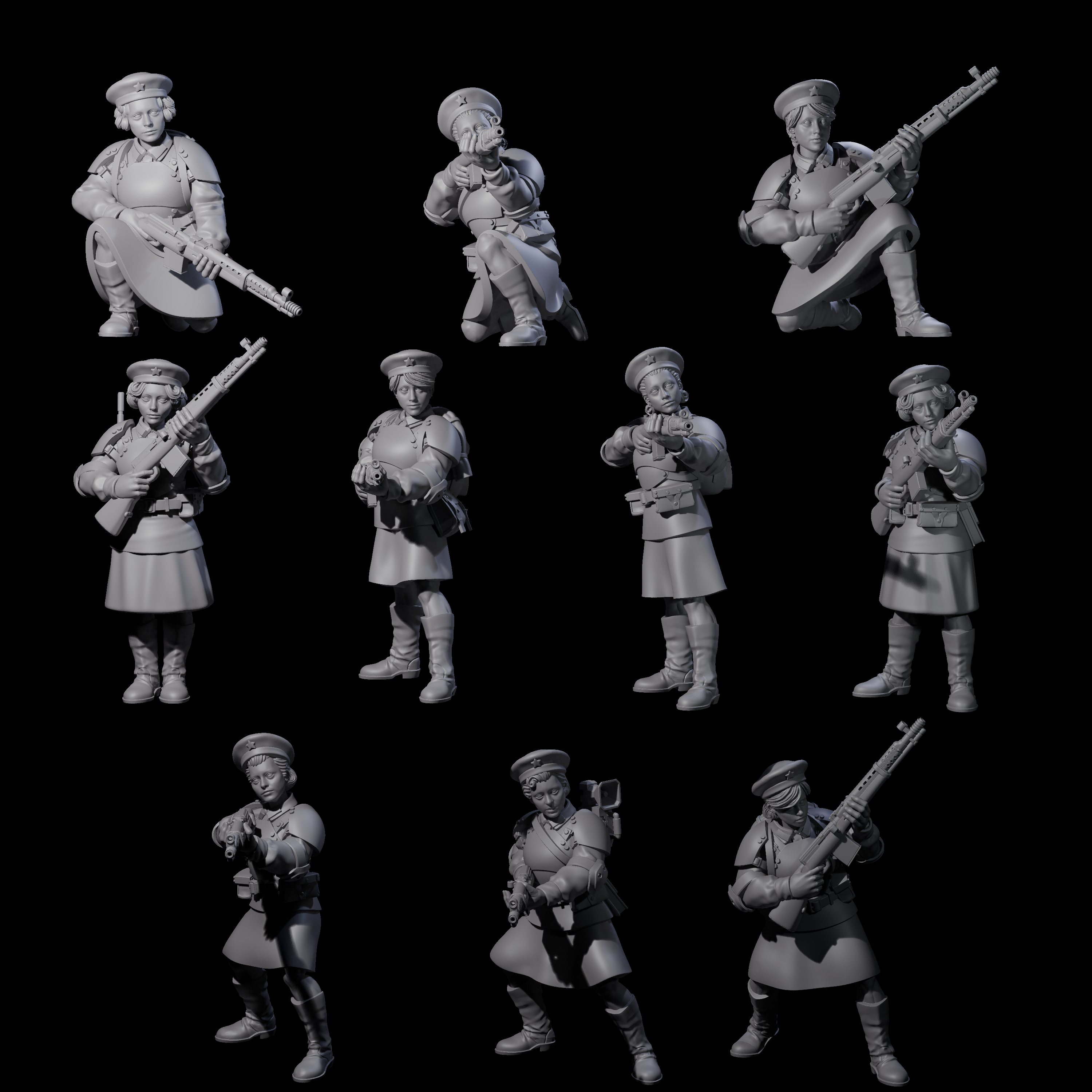 Weird War Soviet Shooting War Maiden Riflemen Miniature for Dungeons and Dragons, Pathfinder or other TTRPGs
