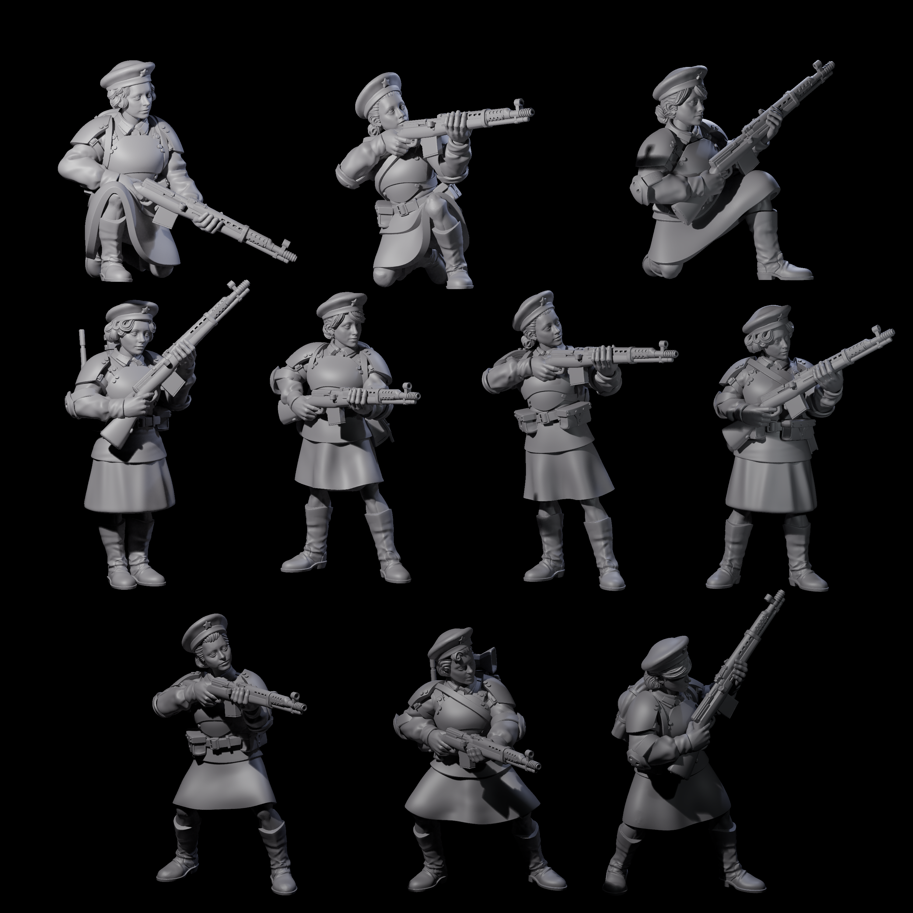 Weird War Soviet Shooting War Maiden Riflemen Miniature for Dungeons and Dragons, Pathfinder or other TTRPGs
