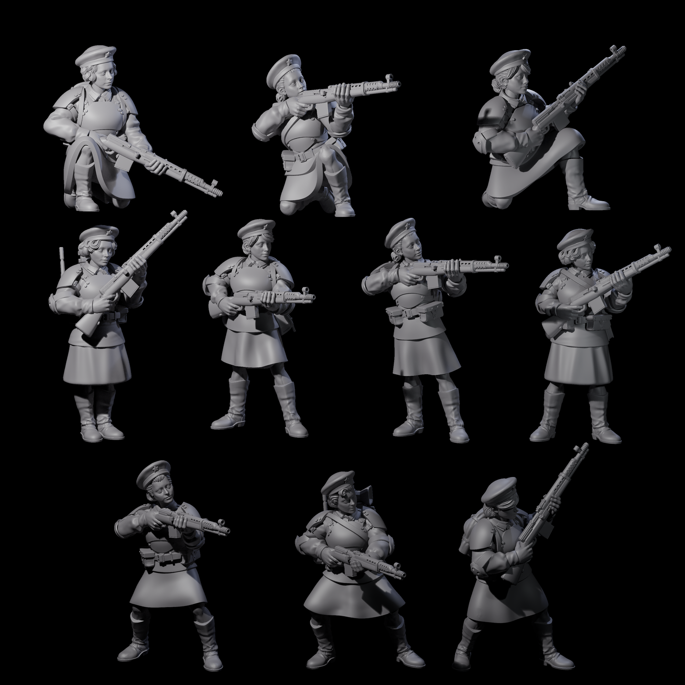 Weird War Soviet Shooting War Maiden Riflemen Miniature for Dungeons and Dragons, Pathfinder or other TTRPGs