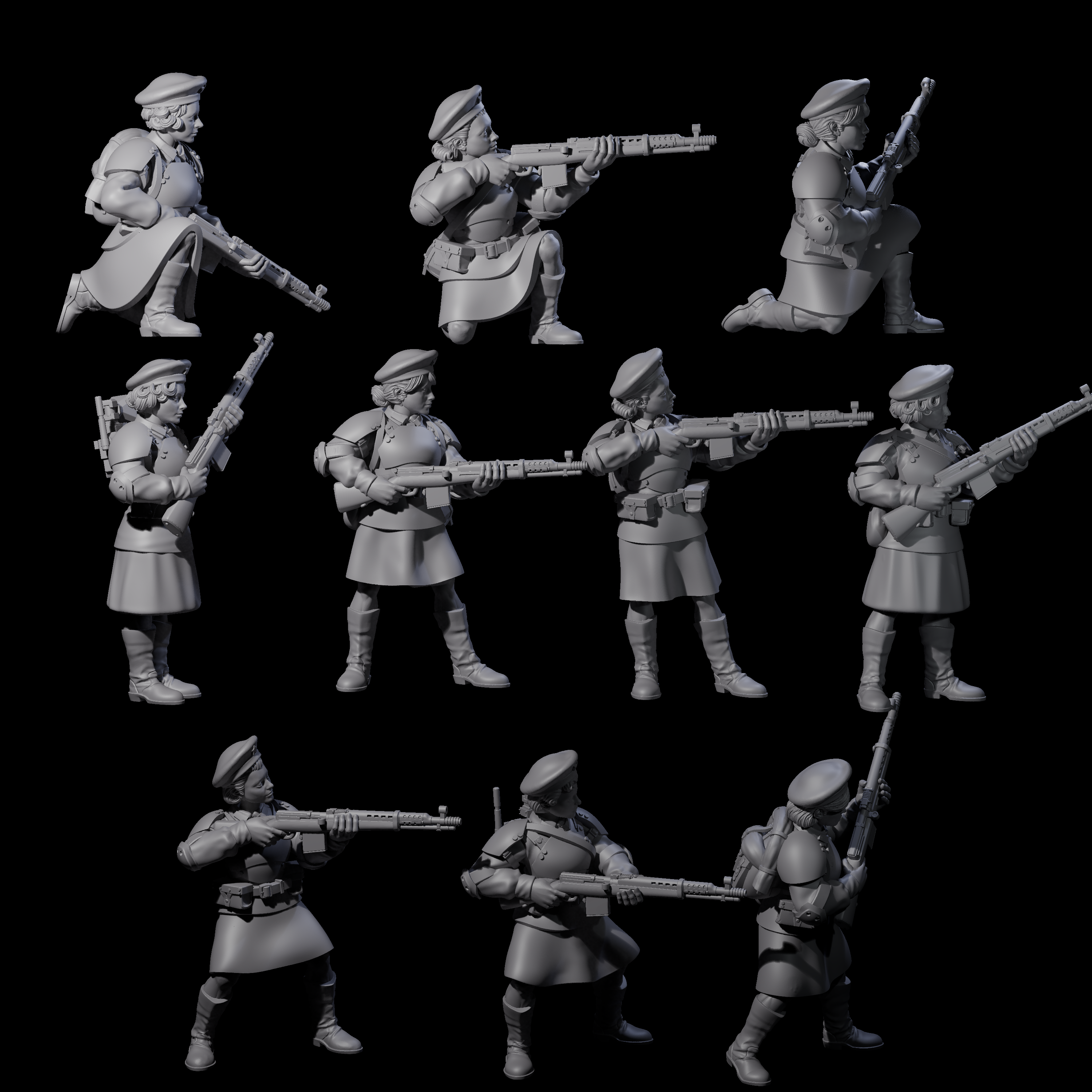 Weird War Soviet Shooting War Maiden Riflemen Miniature for Dungeons and Dragons, Pathfinder or other TTRPGs