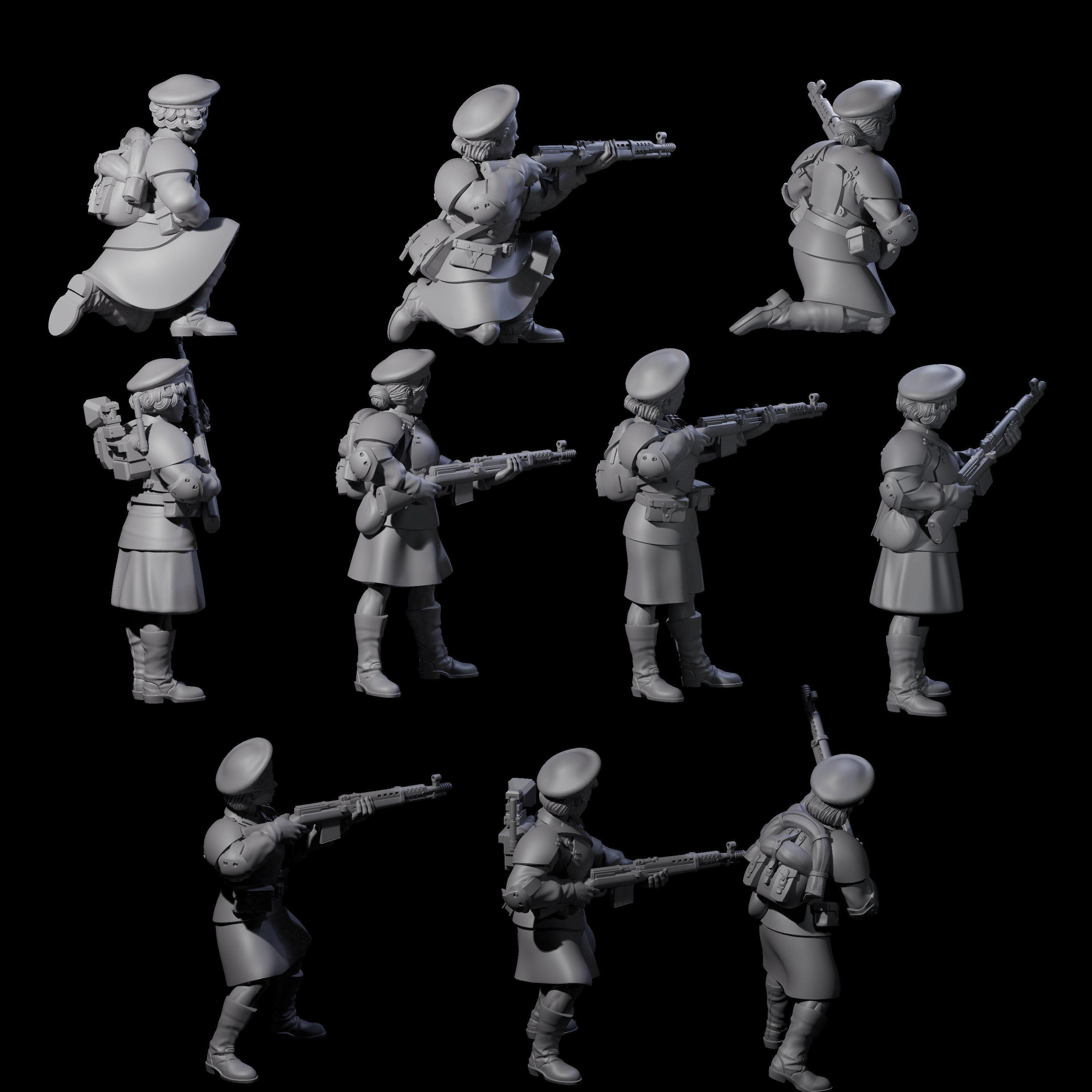 Weird War Soviet Shooting War Maiden Riflemen Miniature for Dungeons and Dragons, Pathfinder or other TTRPGs