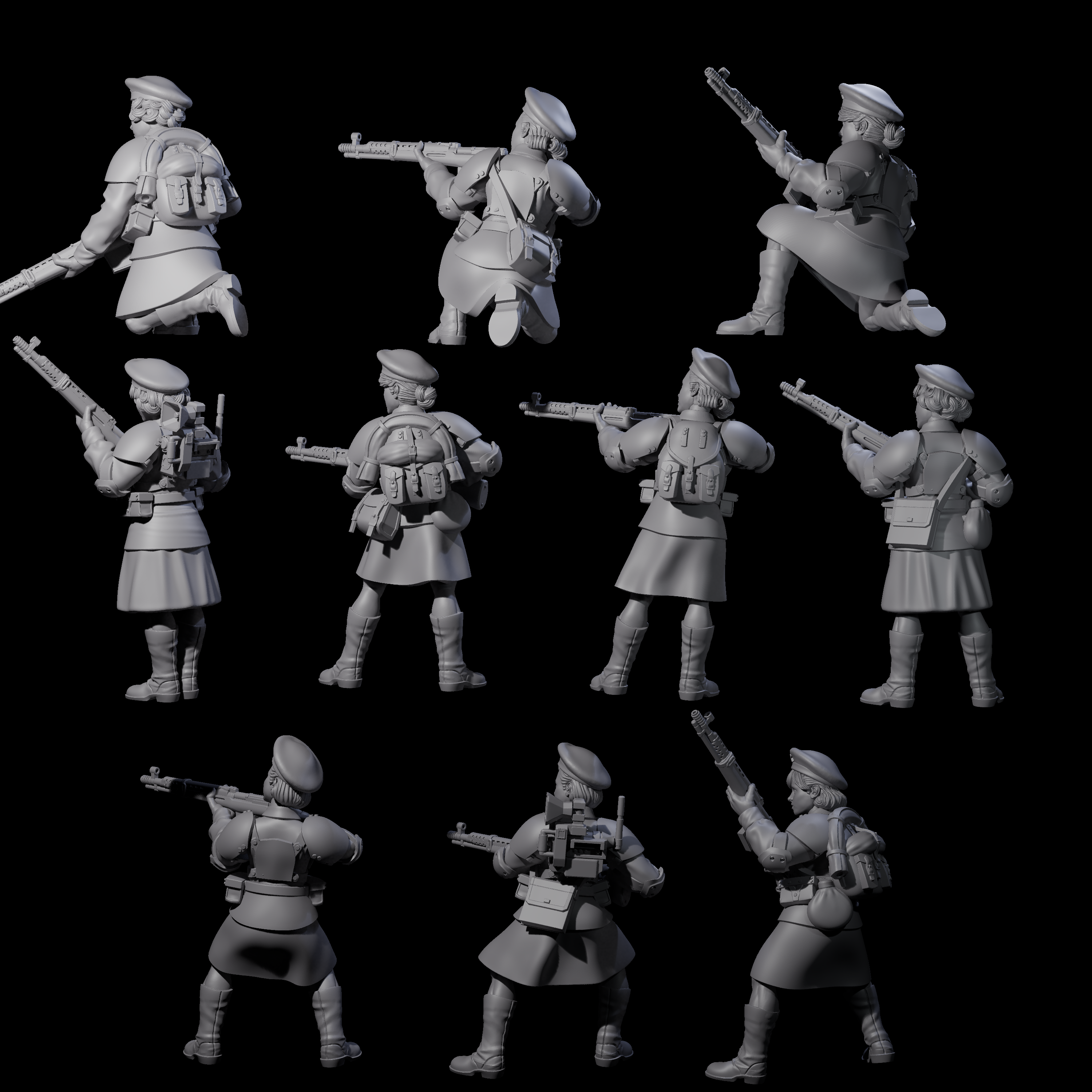 Weird War Soviet Shooting War Maiden Riflemen Miniature for Dungeons and Dragons, Pathfinder or other TTRPGs