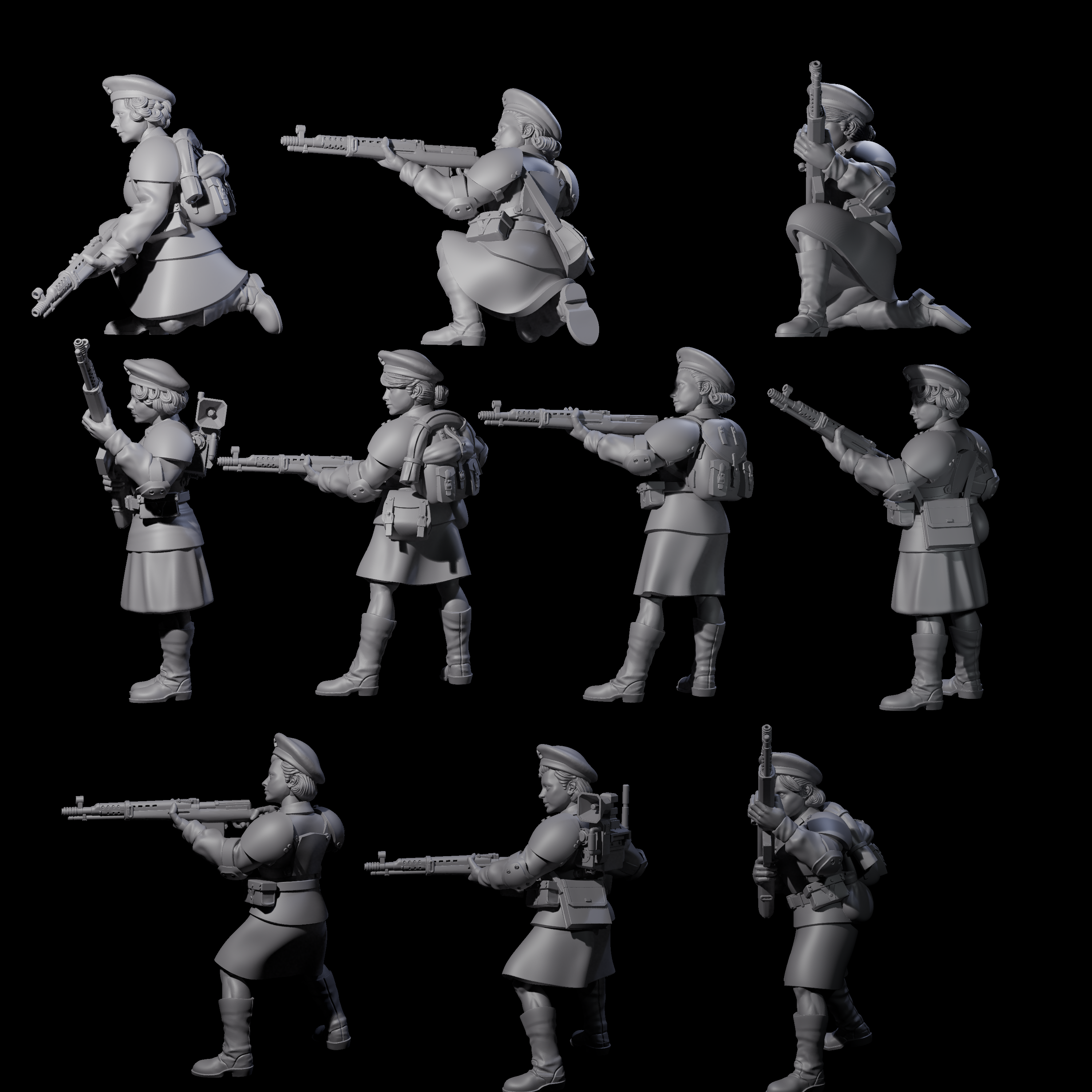 Weird War Soviet Shooting War Maiden Riflemen Miniature for Dungeons and Dragons, Pathfinder or other TTRPGs