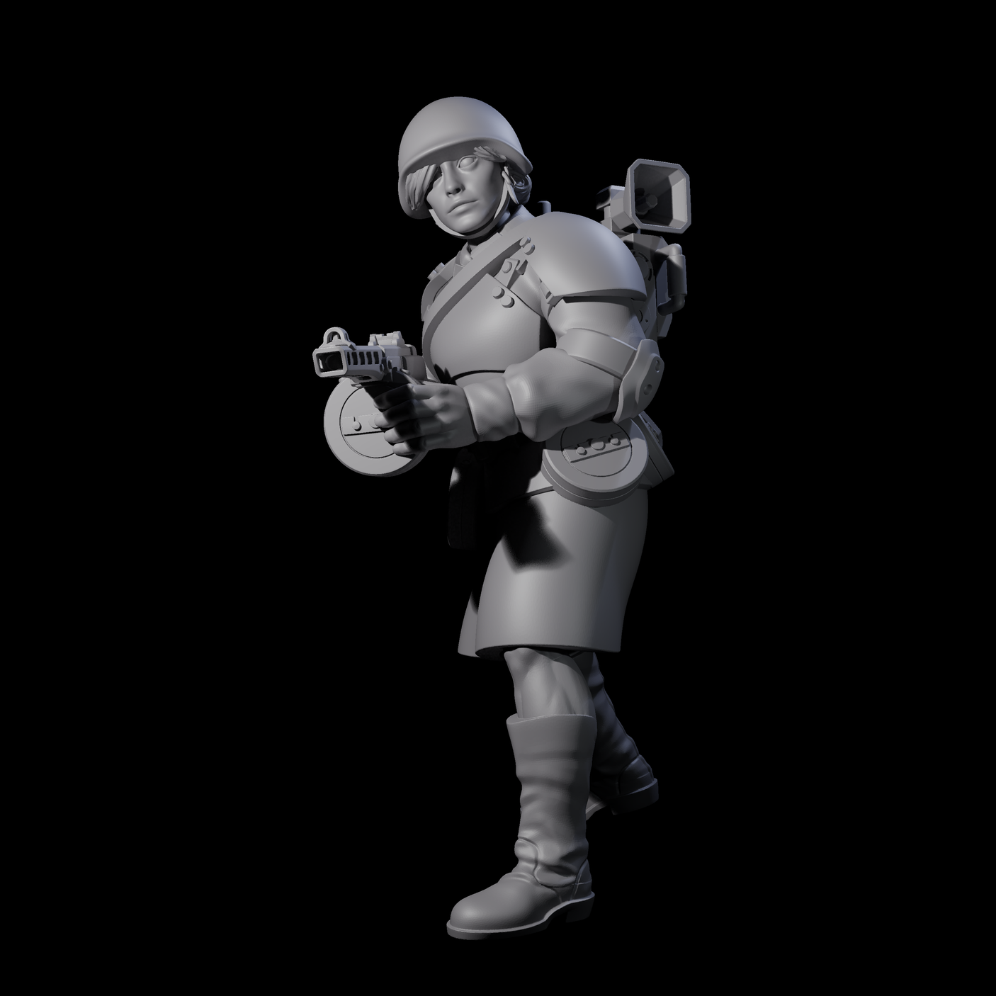 Weird War Soviet Spraying SMG War Maiden A Miniature for Dungeons and Dragons, Pathfinder or other TTRPGs