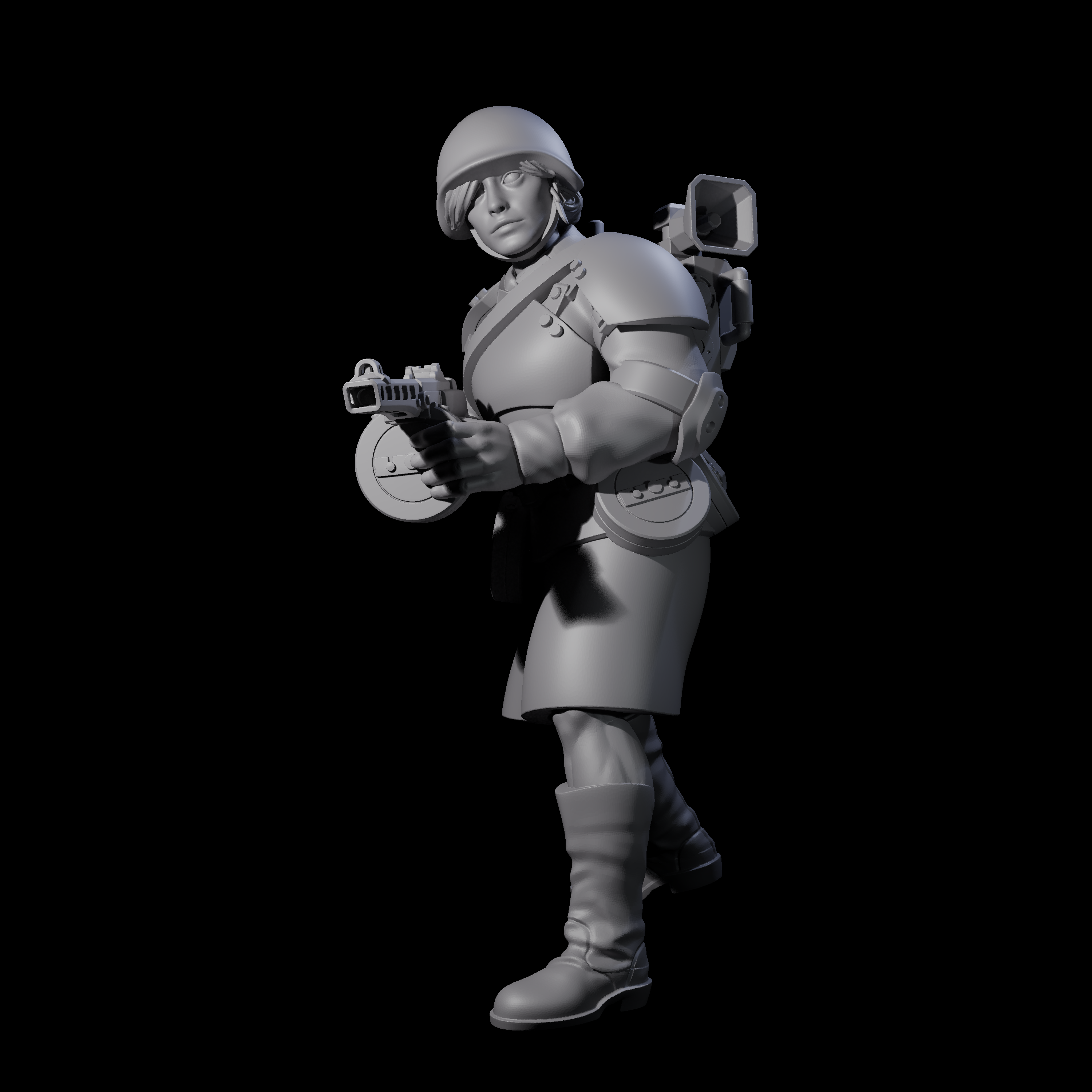 Weird War Soviet Spraying SMG War Maiden A Miniature for Dungeons and Dragons, Pathfinder or other TTRPGs