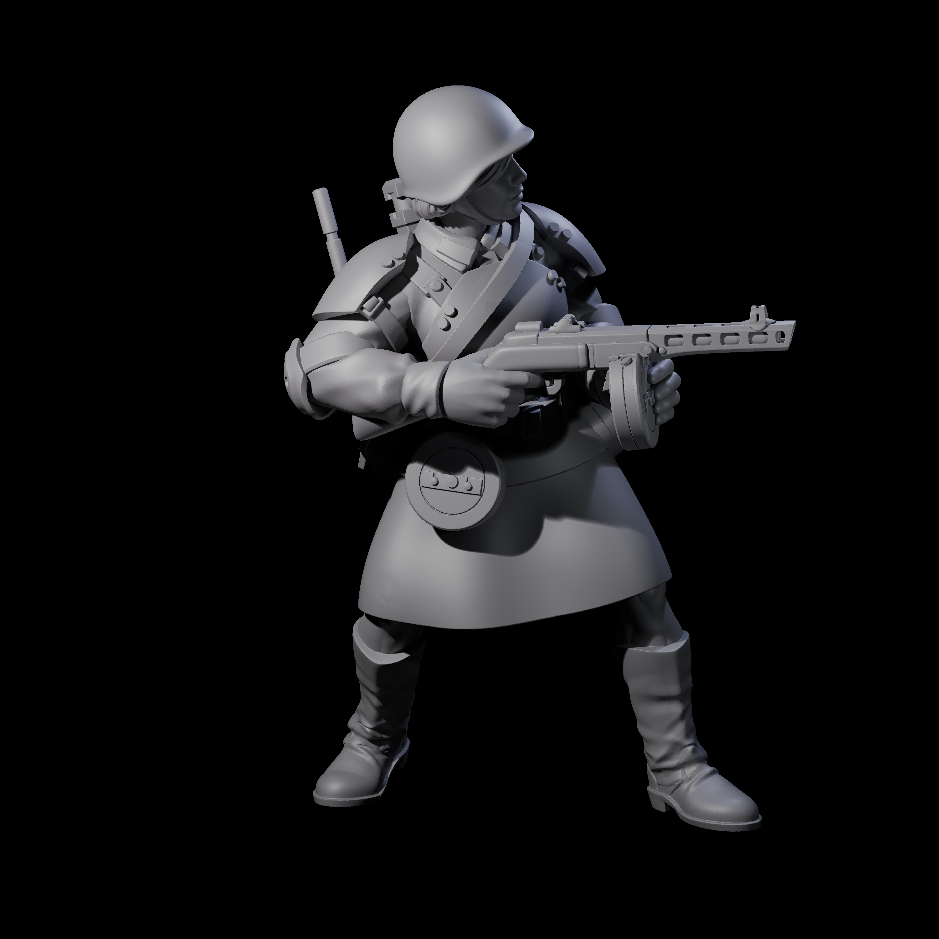 Weird War Soviet Spraying SMG War Maiden A Miniature for Dungeons and Dragons, Pathfinder or other TTRPGs