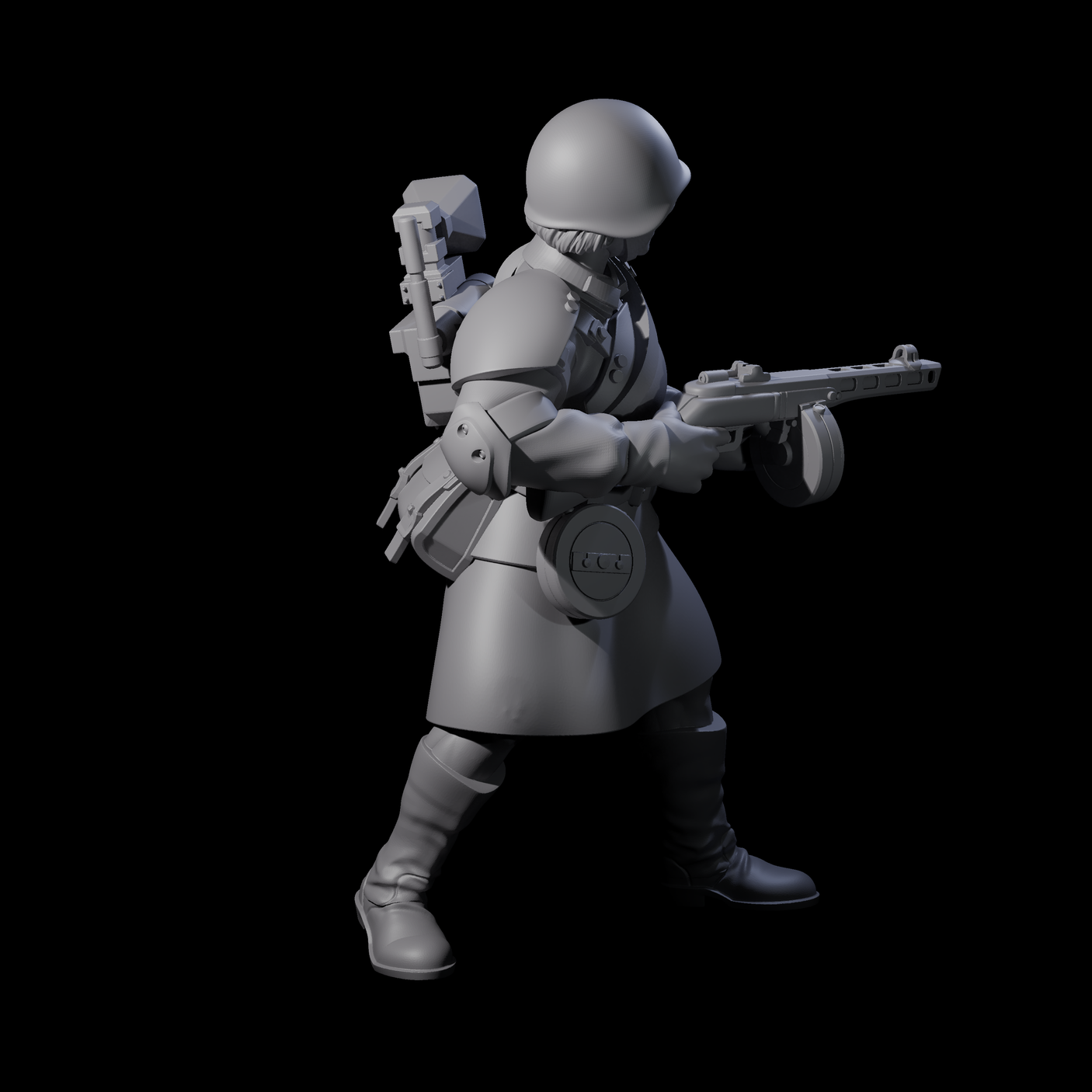 Weird War Soviet Spraying SMG War Maiden A Miniature for Dungeons and Dragons, Pathfinder or other TTRPGs