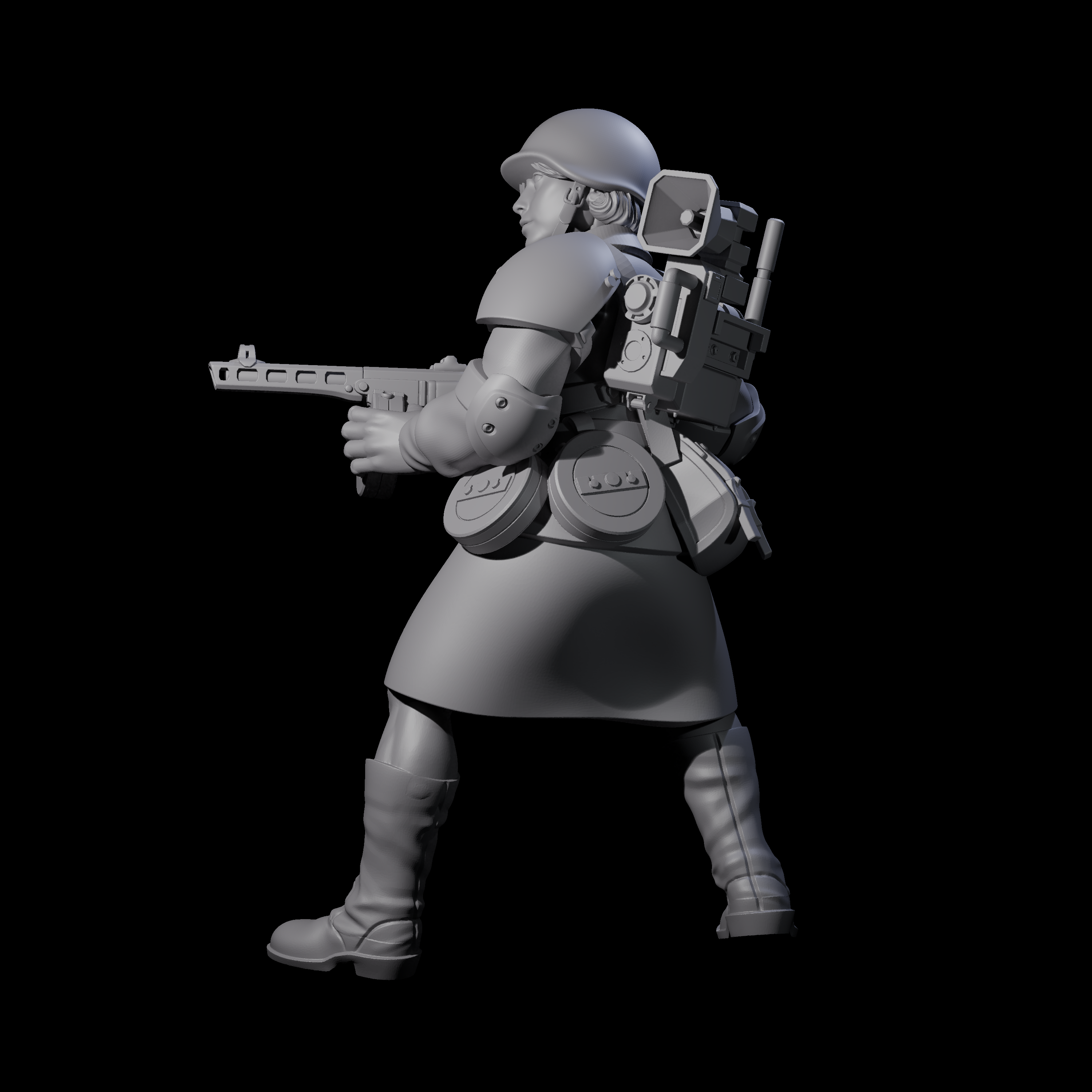 Weird War Soviet Spraying SMG War Maiden A Miniature for Dungeons and Dragons, Pathfinder or other TTRPGs