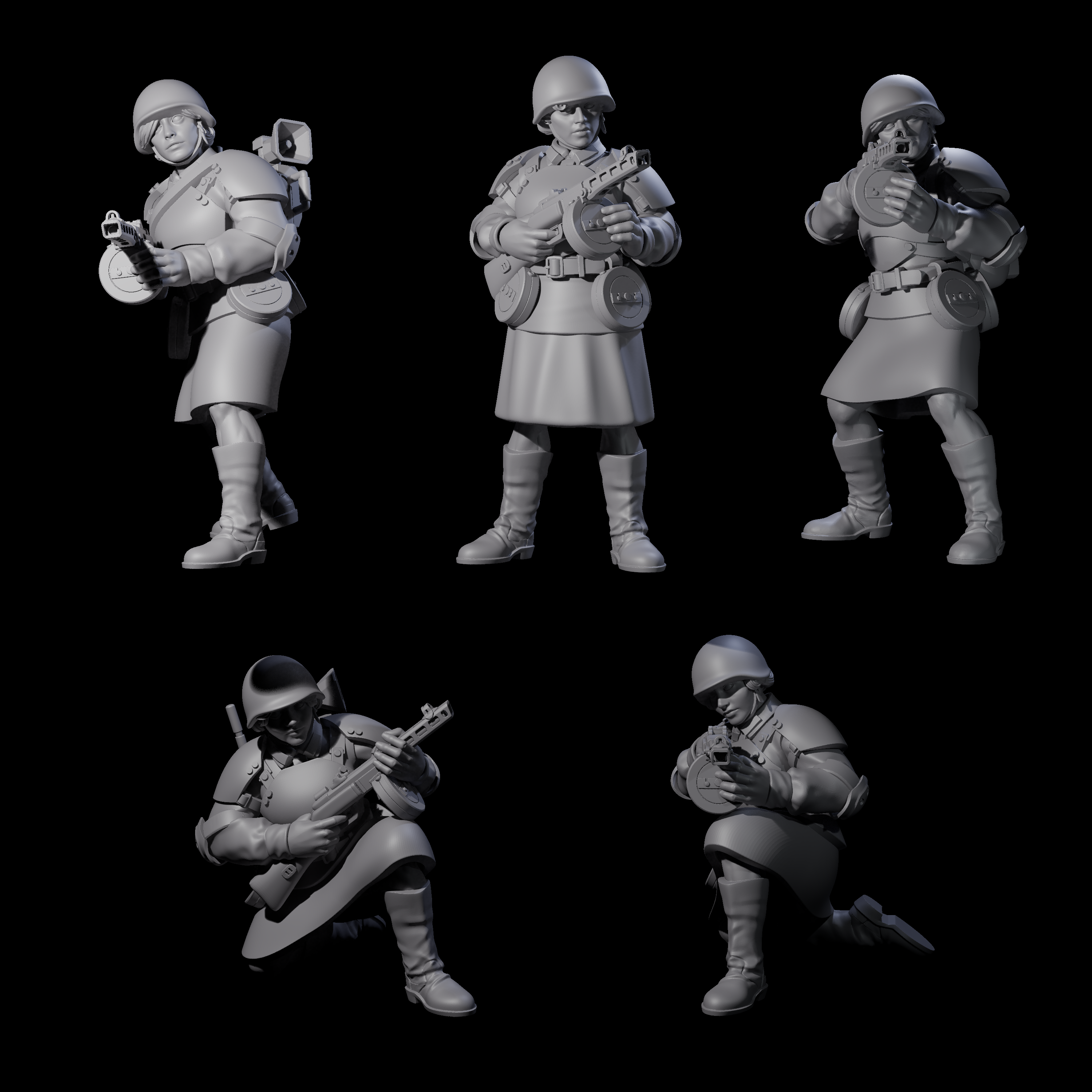 Weird War Soviet Spraying SMG War Maidens Miniature for Dungeons and Dragons, Pathfinder or other TTRPGs