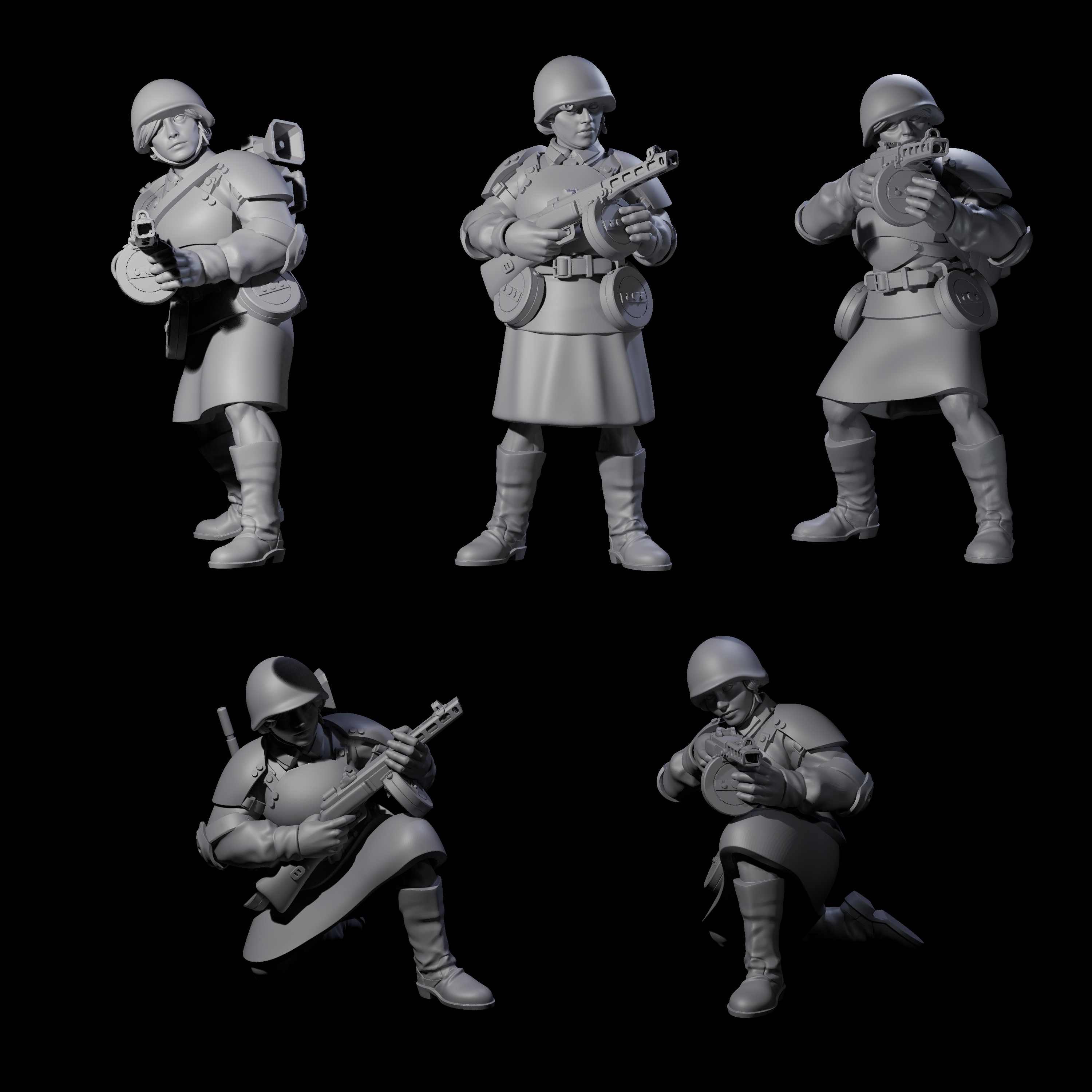 Weird War Soviet Spraying SMG War Maidens Miniature for Dungeons and Dragons, Pathfinder or other TTRPGs