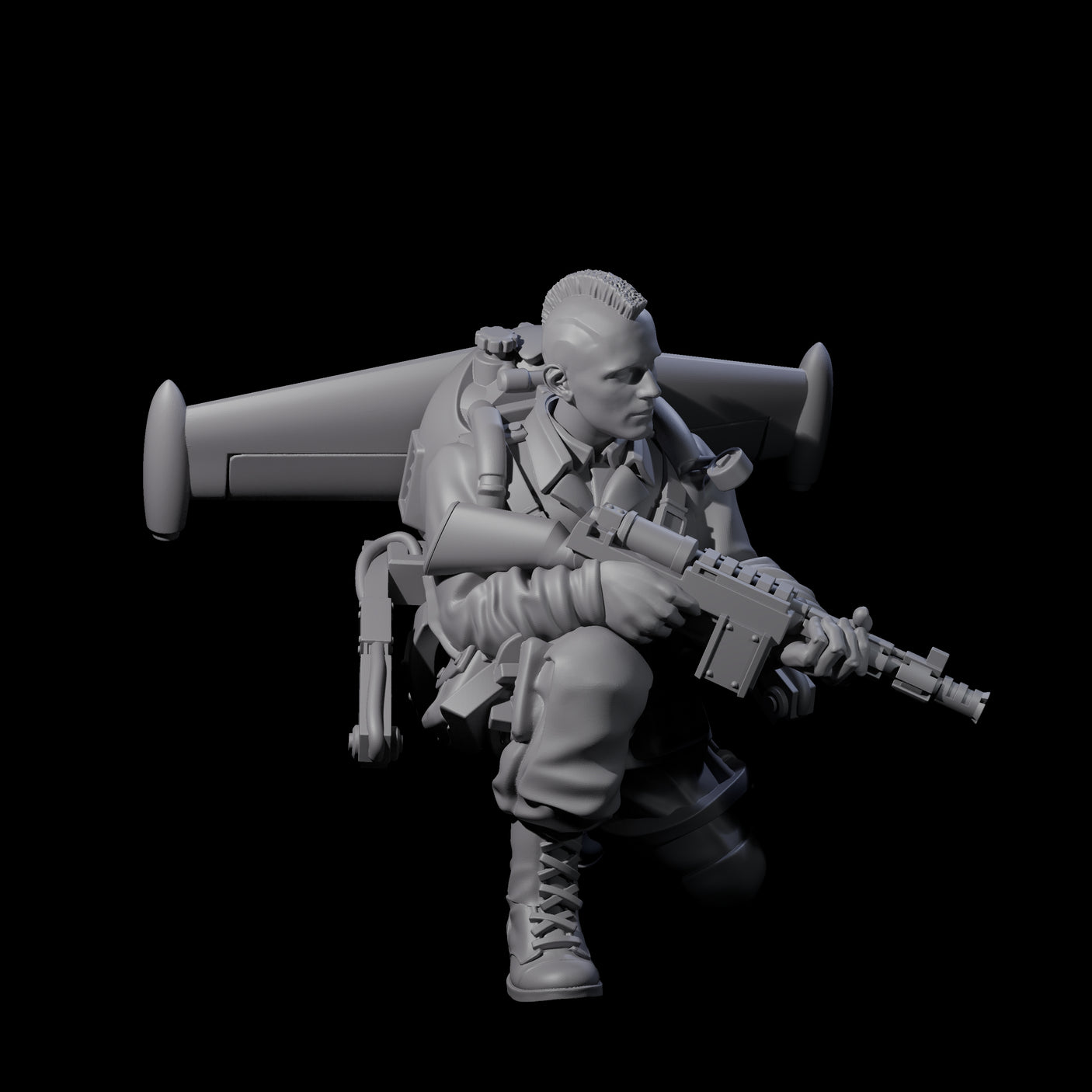 Weird War USA Blind Firing Jetpack Trooper A Miniature for Dungeons and Dragons, Pathfinder or other TTRPGs