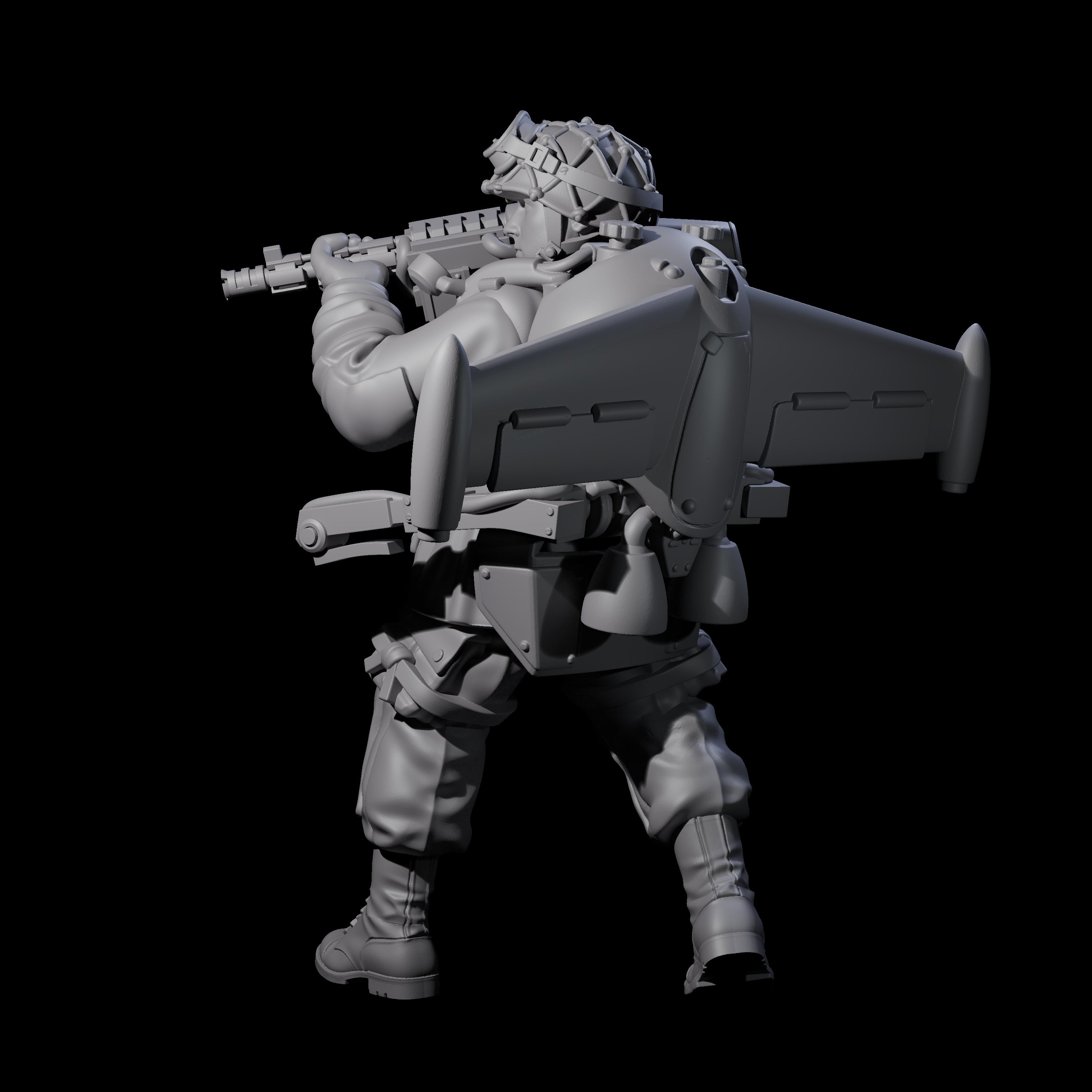 Weird War USA Blind Firing Jetpack Trooper B Miniature for Dungeons and Dragons, Pathfinder or other TTRPGs