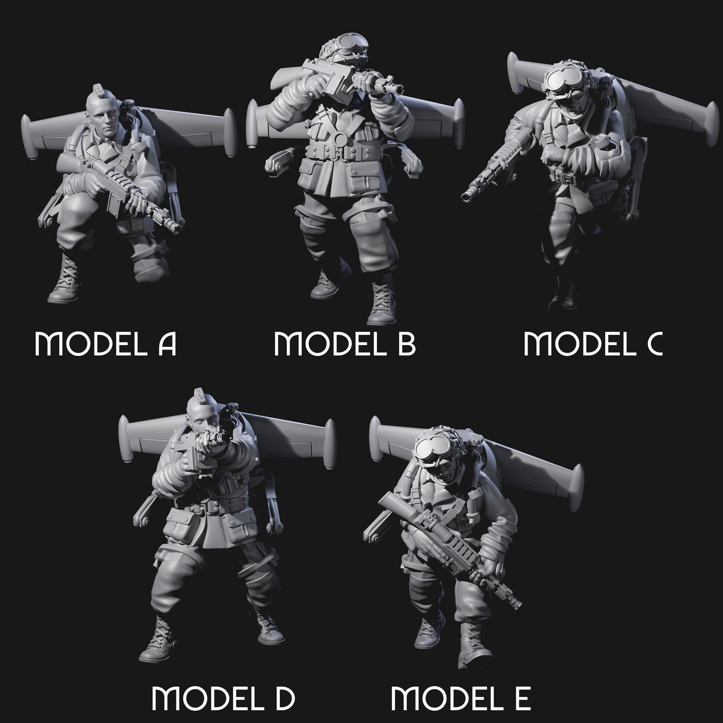 Weird War USA Blind Firing Jetpack Troopers Miniature for Dungeons and Dragons, Pathfinder or other TTRPGs